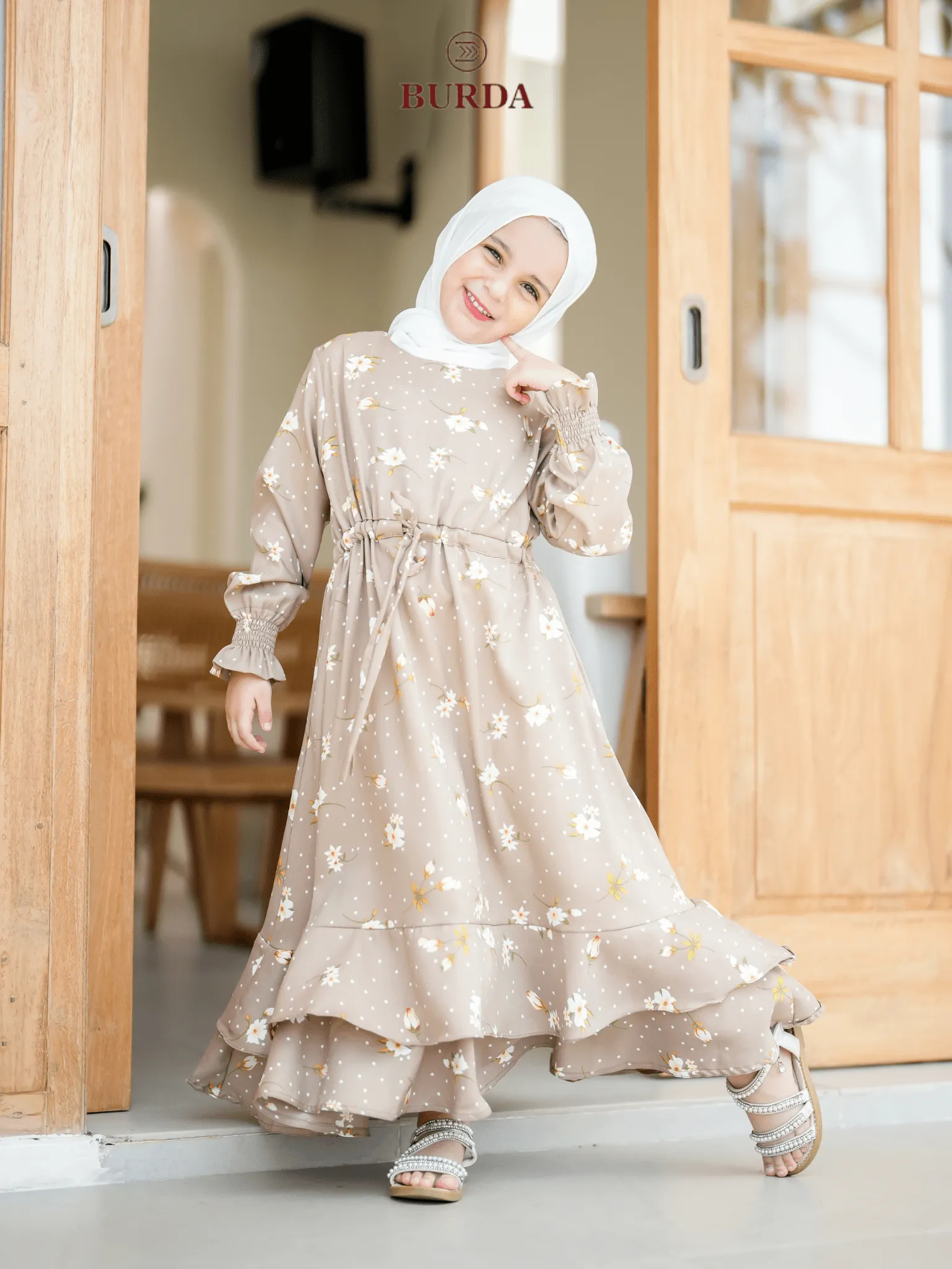 Kid's Beige Floral Dress