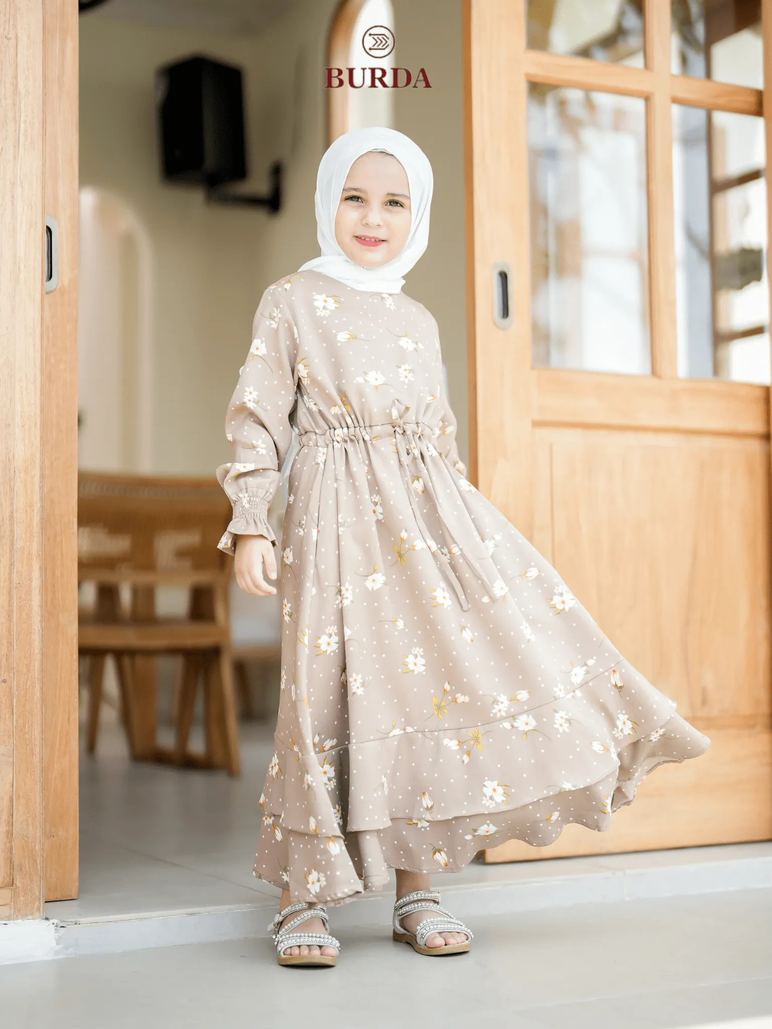 Kid's Beige Floral Dress