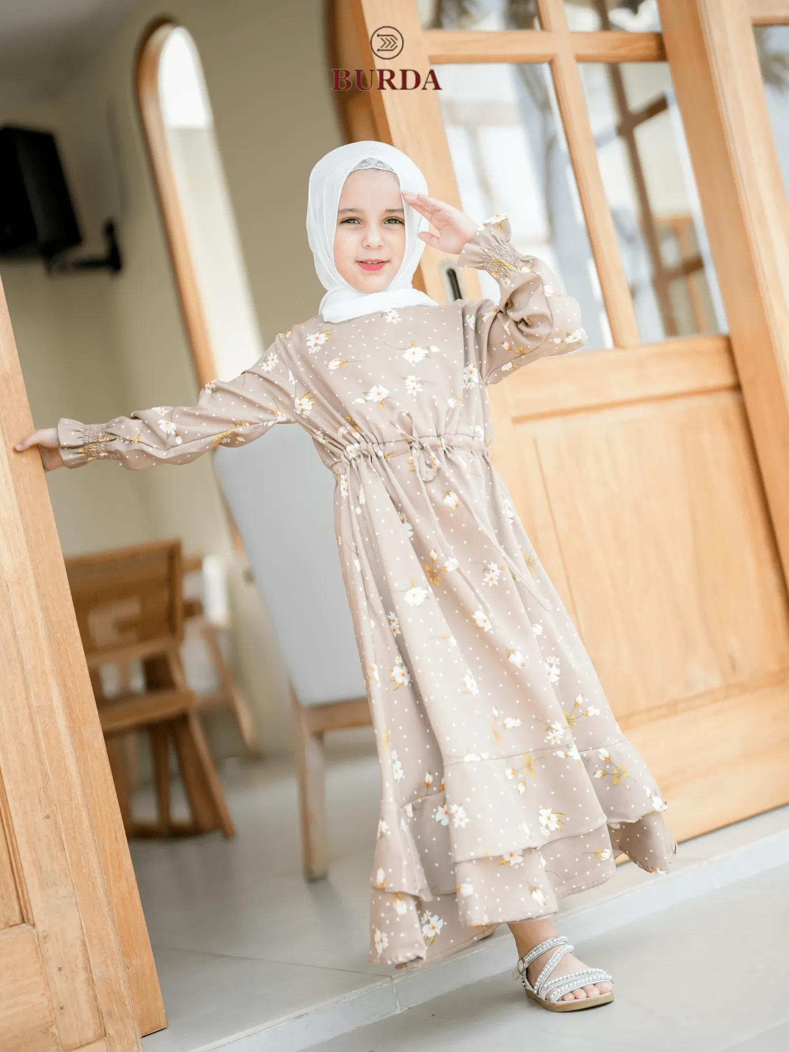 Kid's Beige Floral Dress