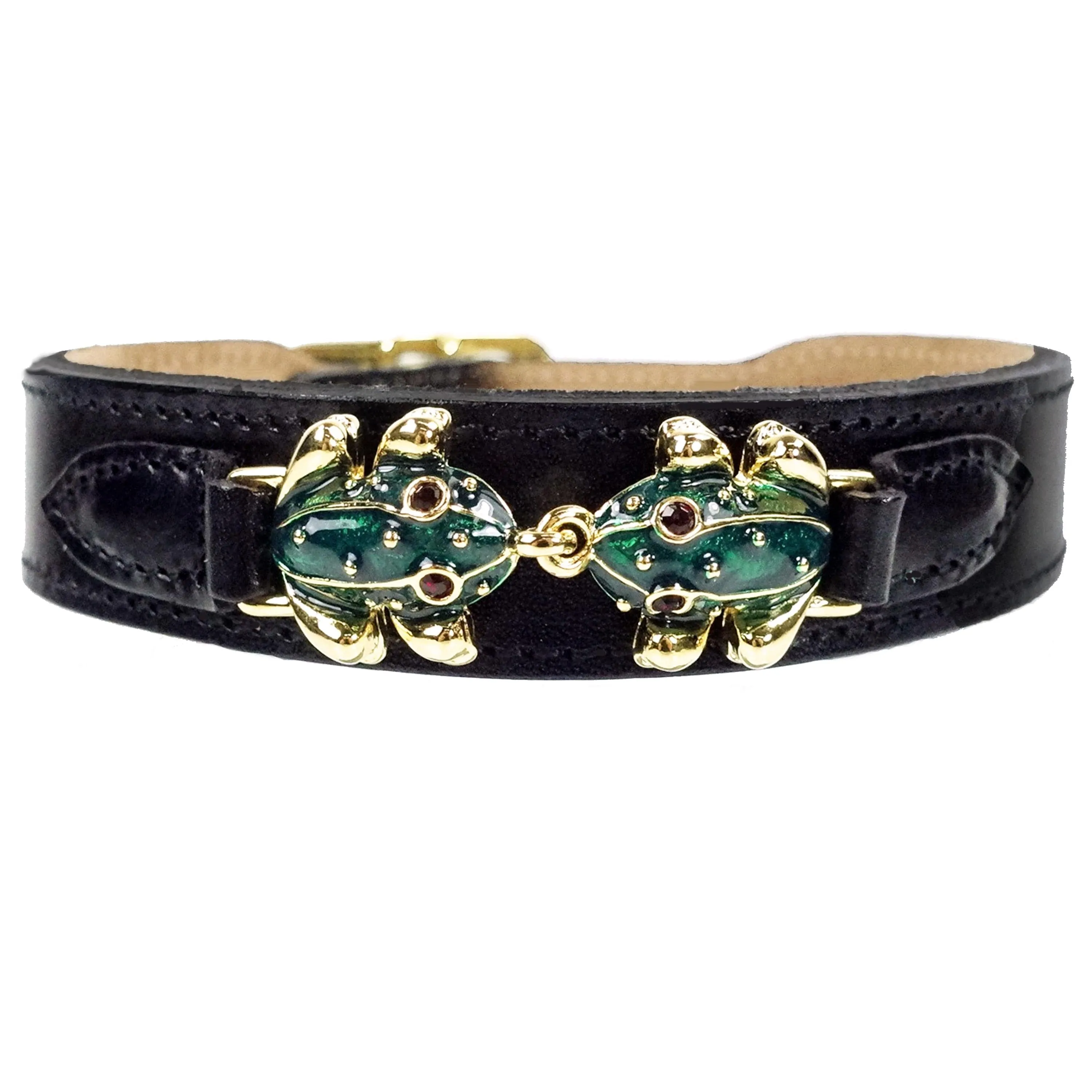 Leap Frog Dog Collar in Jet Black & Gold