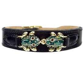 Leap Frog Dog Collar in Jet Black & Gold