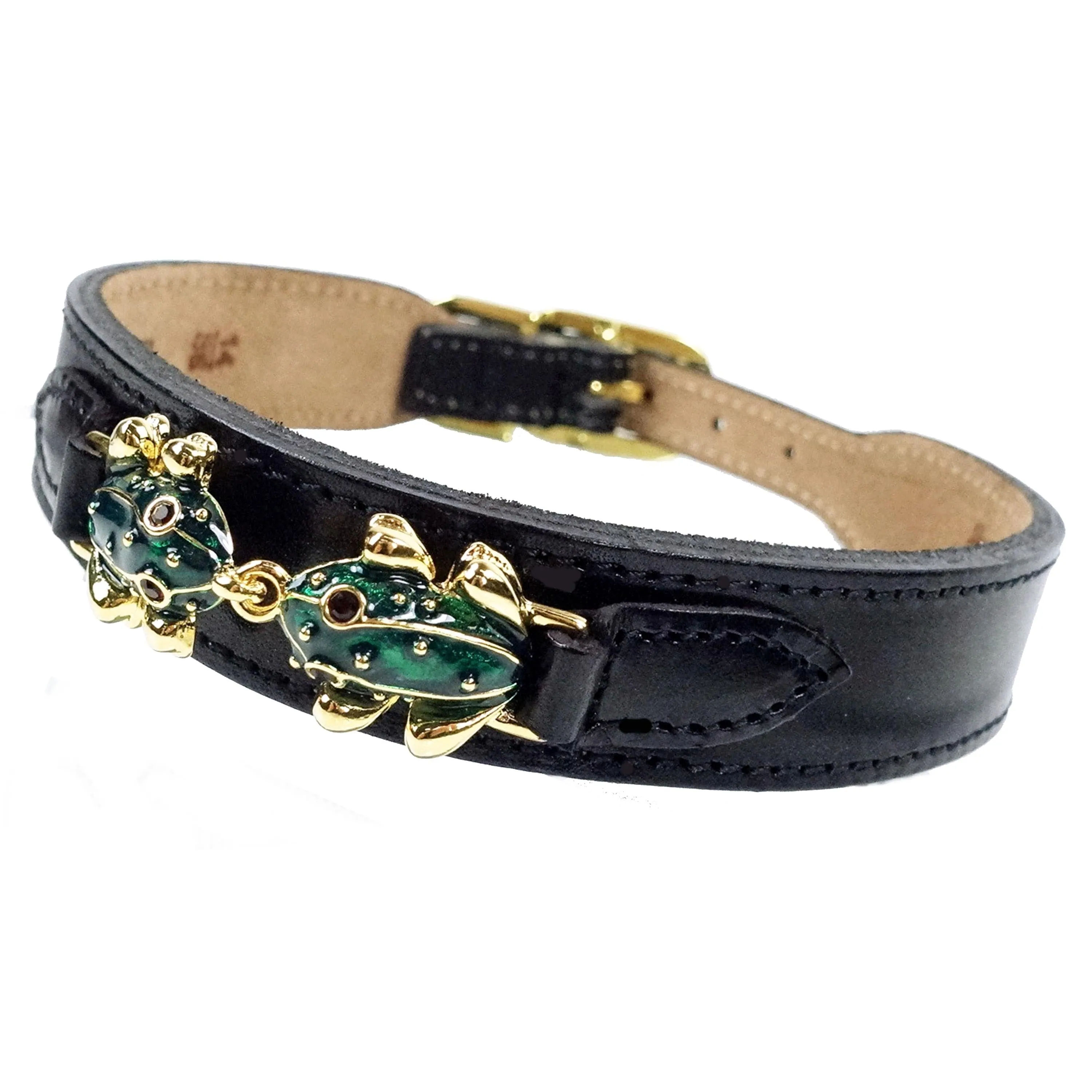 Leap Frog Dog Collar in Jet Black & Gold