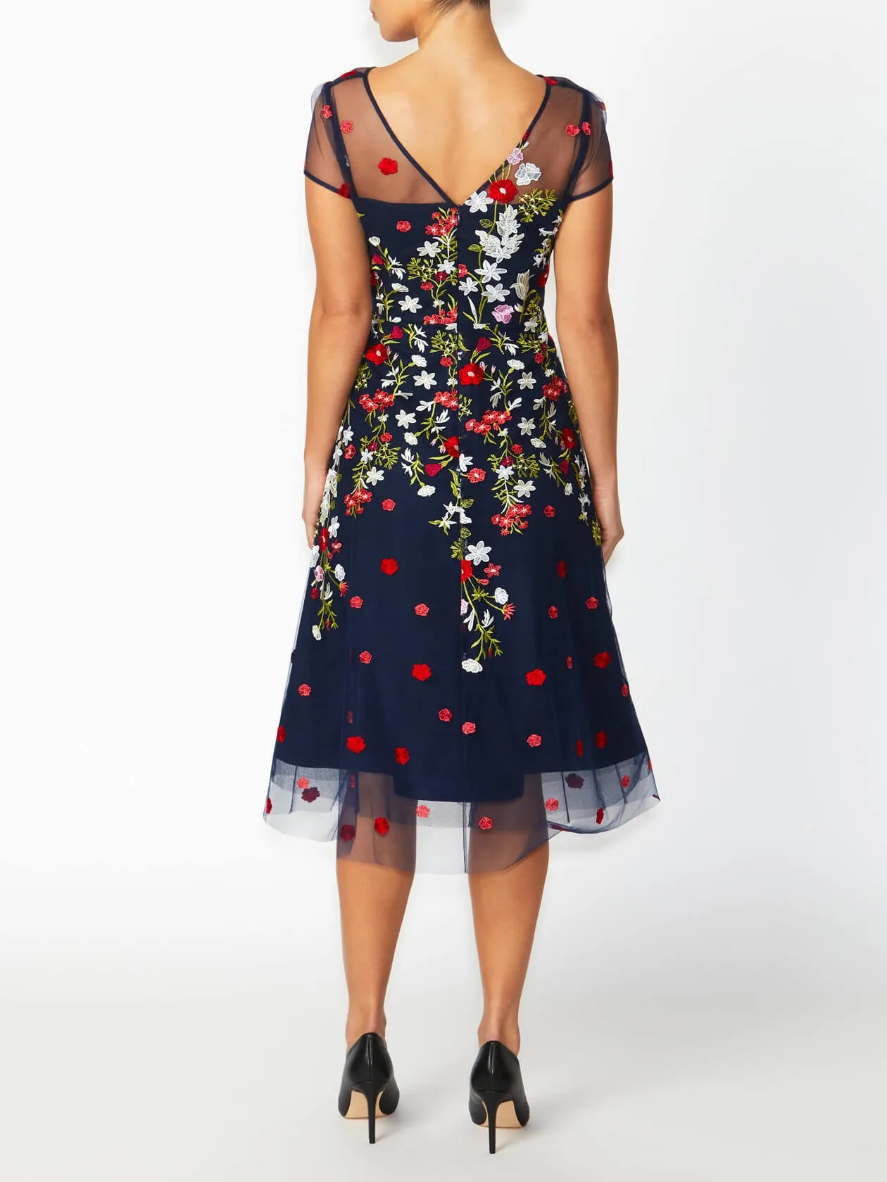 Leila Navy Embroidered A-Line Dress