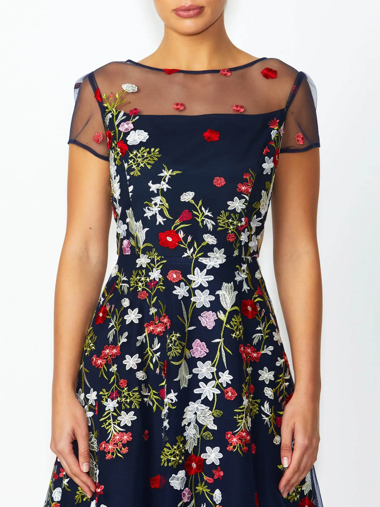 Leila Navy Embroidered A-Line Dress