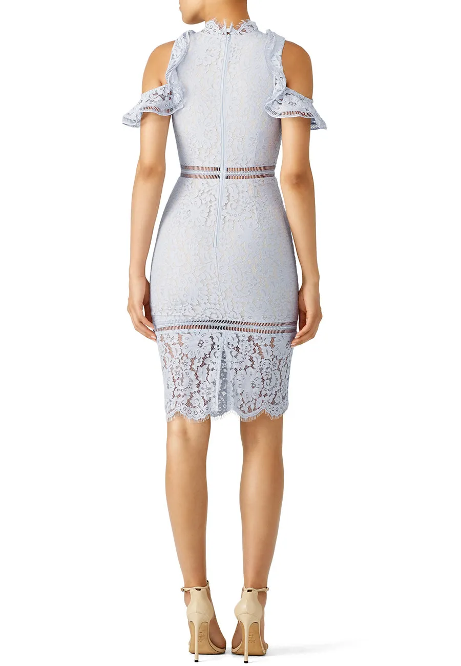Light Blue Oblivion Cold Shoulder Lace Midi Dress