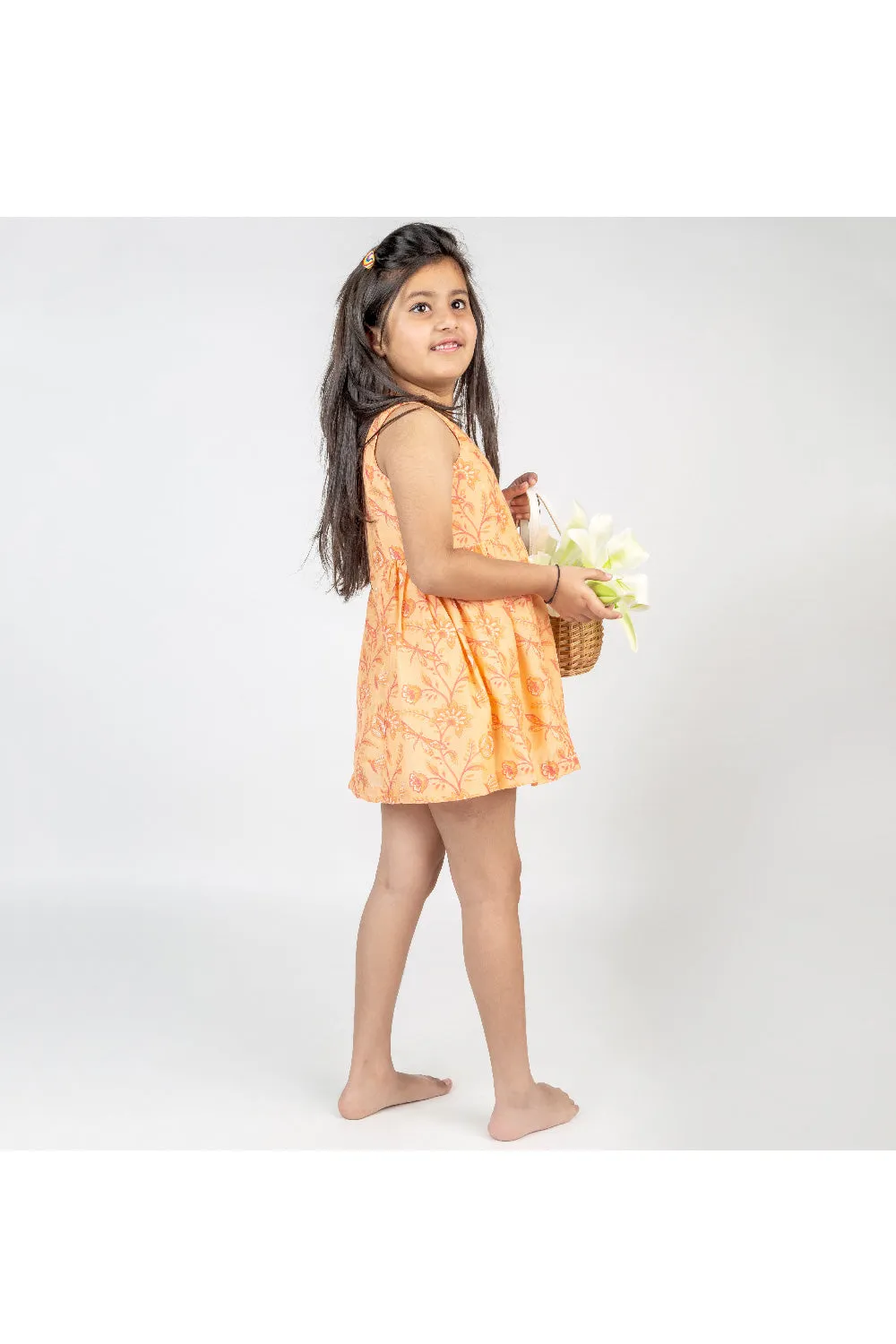 Light Orange Floral Printed Angrakha Dress