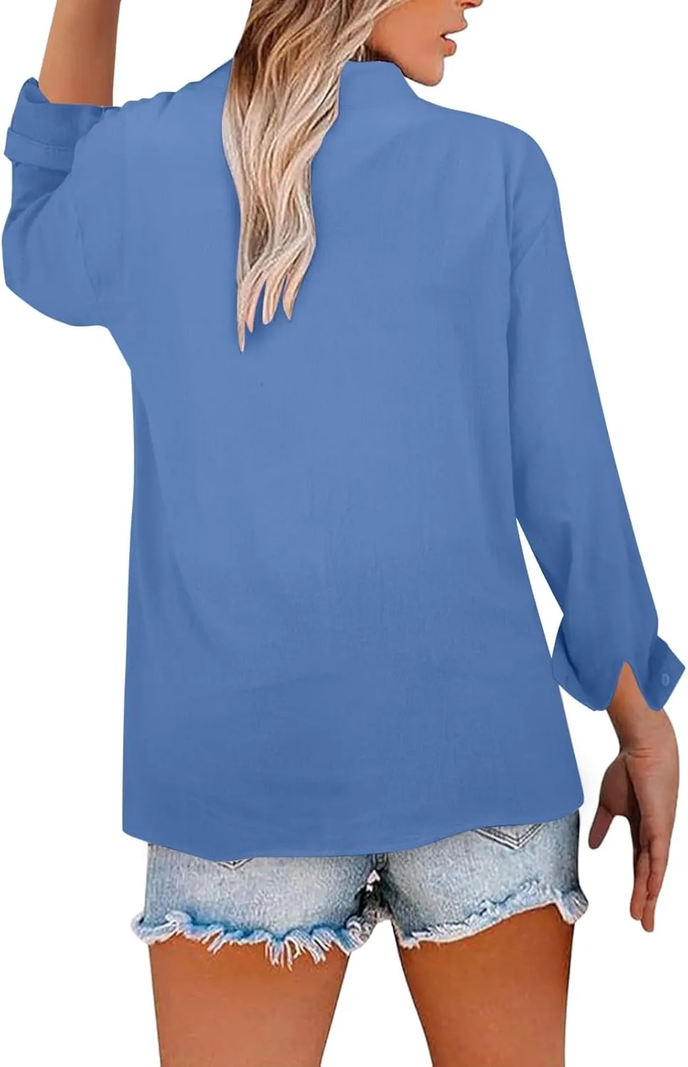 Linen Shirts for Women Breathable Tops Women's Loose Cotton Linen Blouses Womens 3/4 Length Sleeve Ladies Hemp Clothes