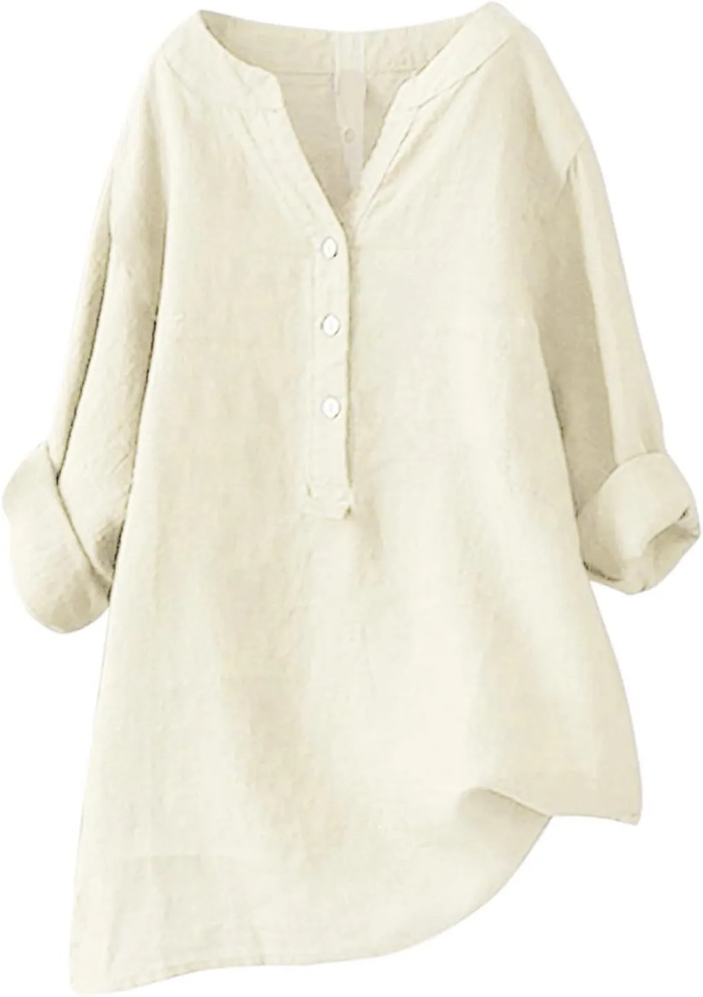 Linen Shirts for Women Breathable Tops Women's Loose Cotton Linen Blouses Womens 3/4 Length Sleeve Ladies Hemp Clothes
