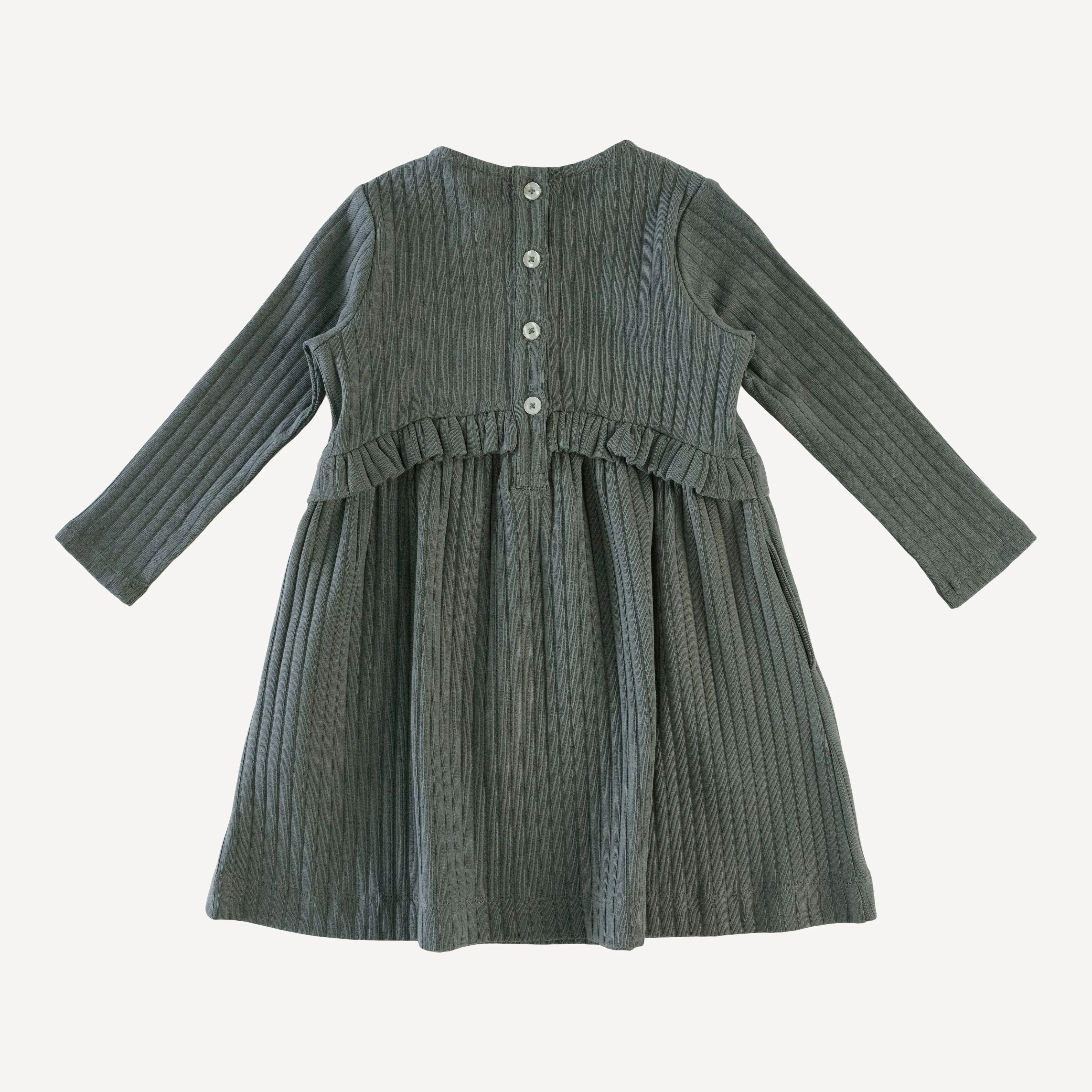 long sleeve button yoke dress | dark sage | classic rib