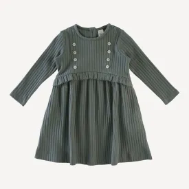 long sleeve button yoke dress | dark sage | classic rib