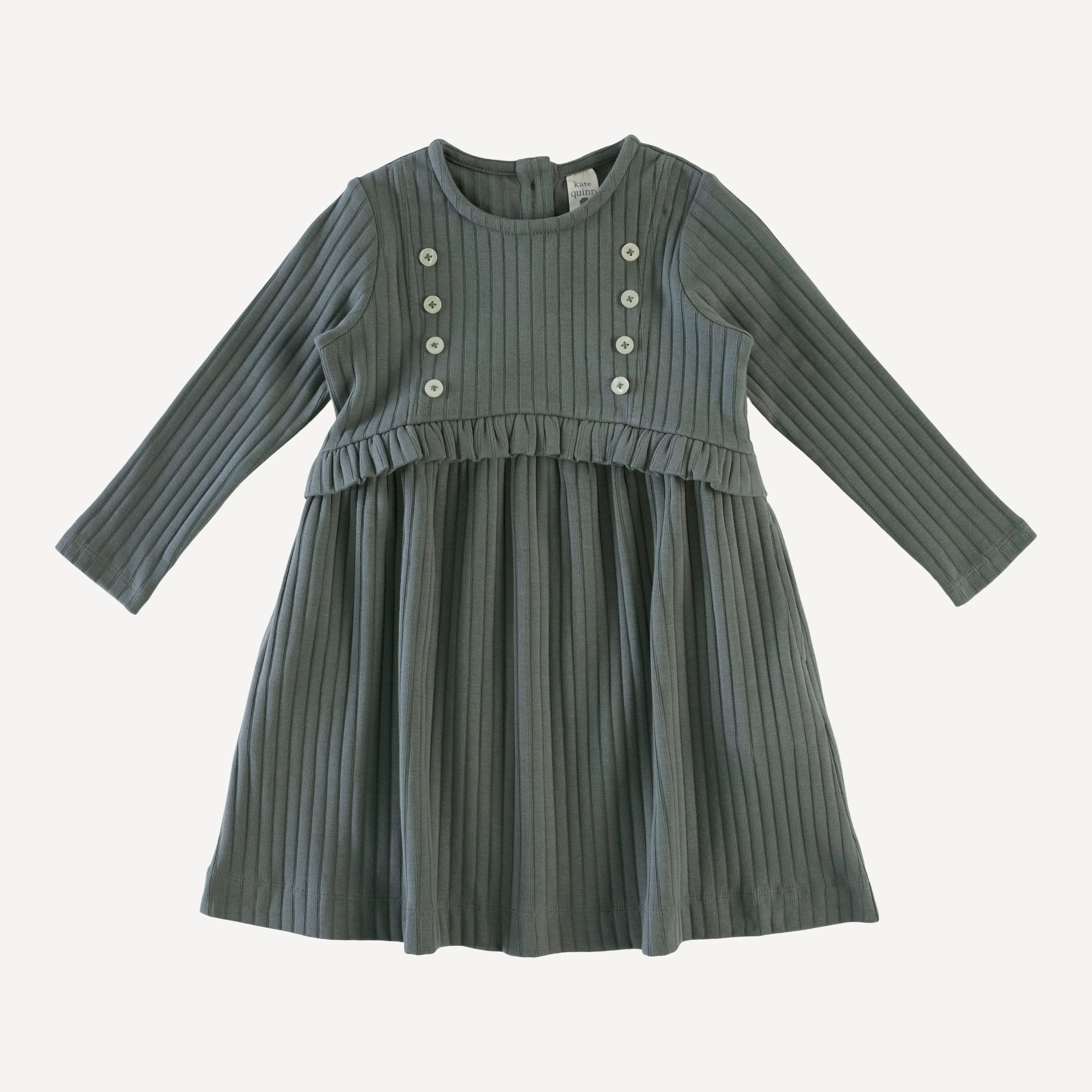 long sleeve button yoke dress | dark sage | classic rib