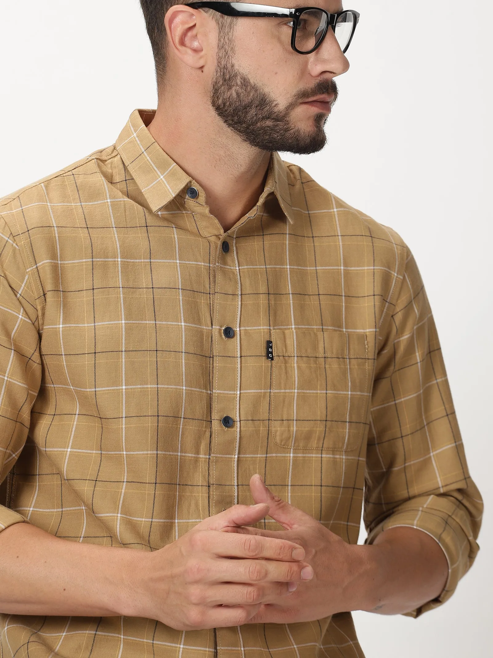 MEN'S BEIGE CHECKS SLIM FIT SHIRT