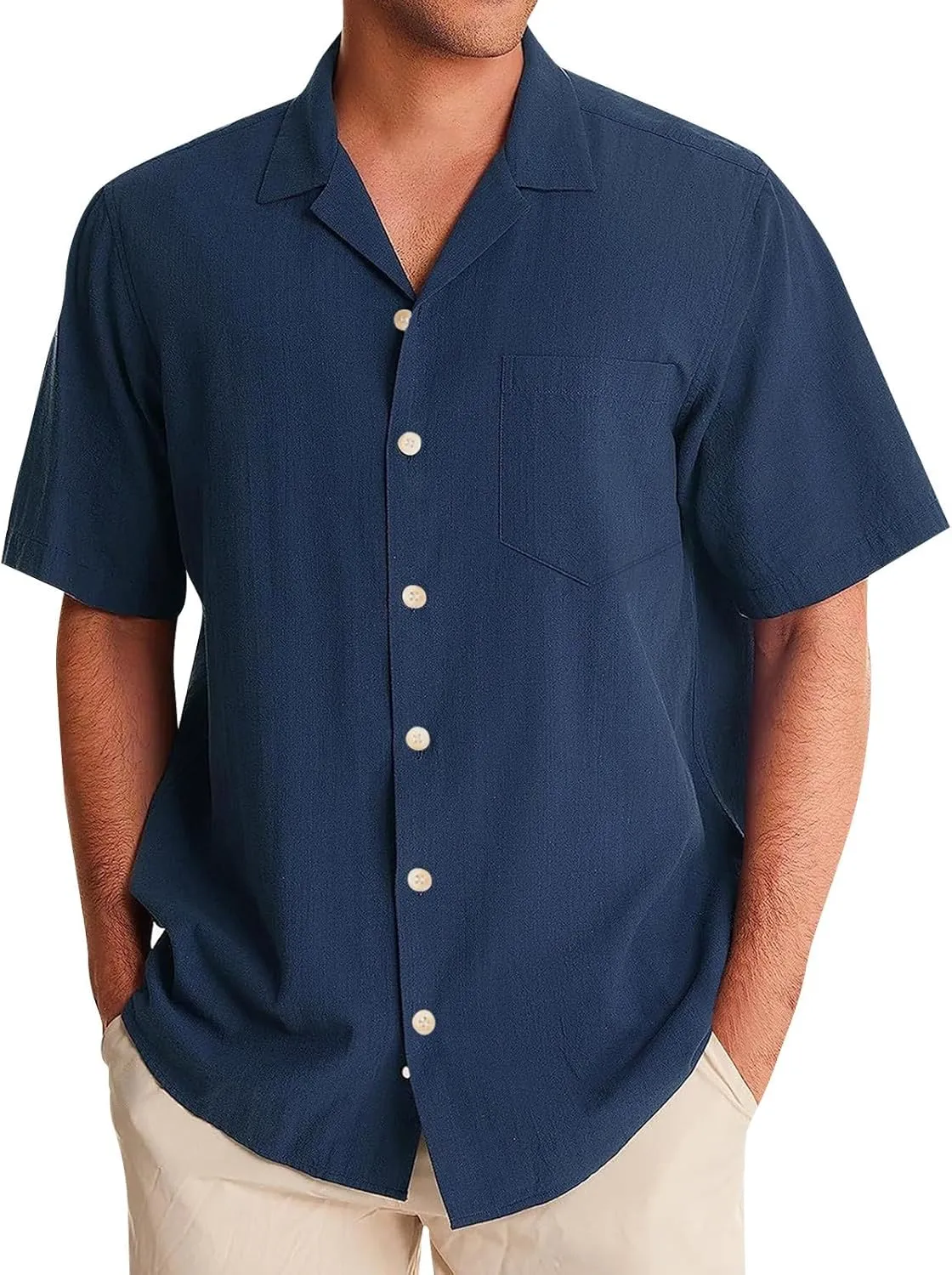 Men's Button Up Cuban Guayabera Shirt Casual Short Sleeve Solid Color Buttons Down Summer Dress Shirts Tops, M-5XL