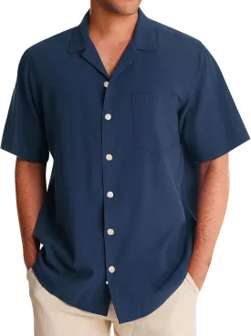 Men's Button Up Cuban Guayabera Shirt Casual Short Sleeve Solid Color Buttons Down Summer Dress Shirts Tops, M-5XL