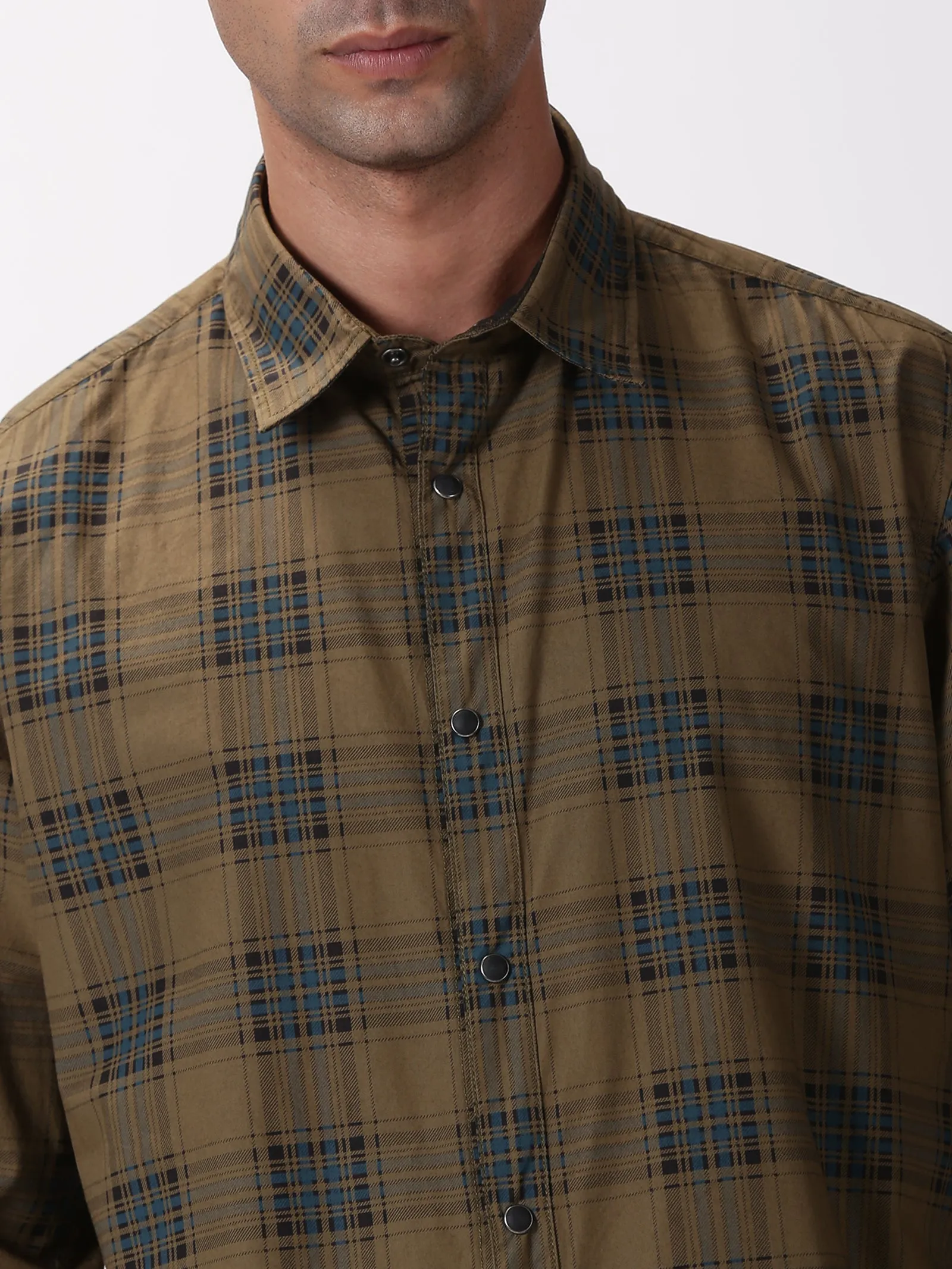 MEN'S GREEN CHECKS SLIM FIT SHIRT