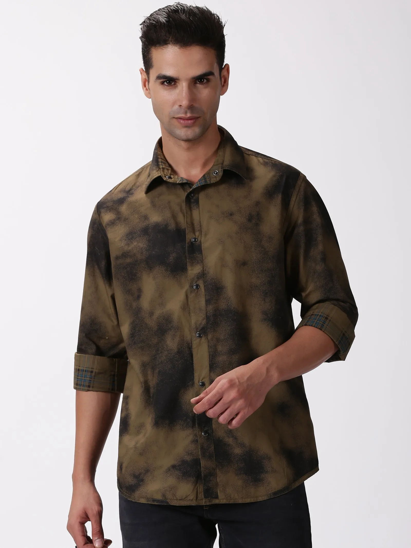 MEN'S GREEN CHECKS SLIM FIT SHIRT