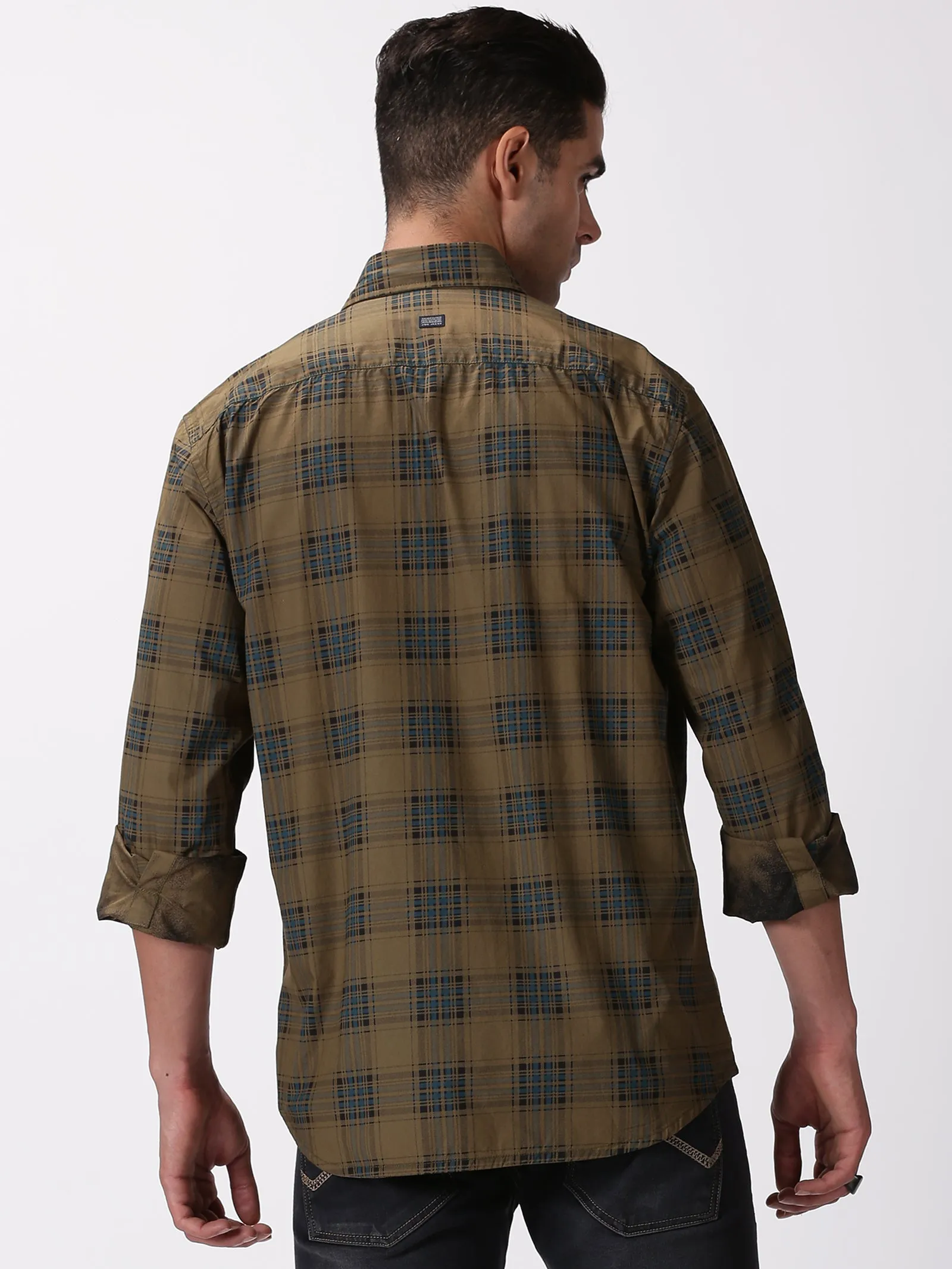 MEN'S GREEN CHECKS SLIM FIT SHIRT