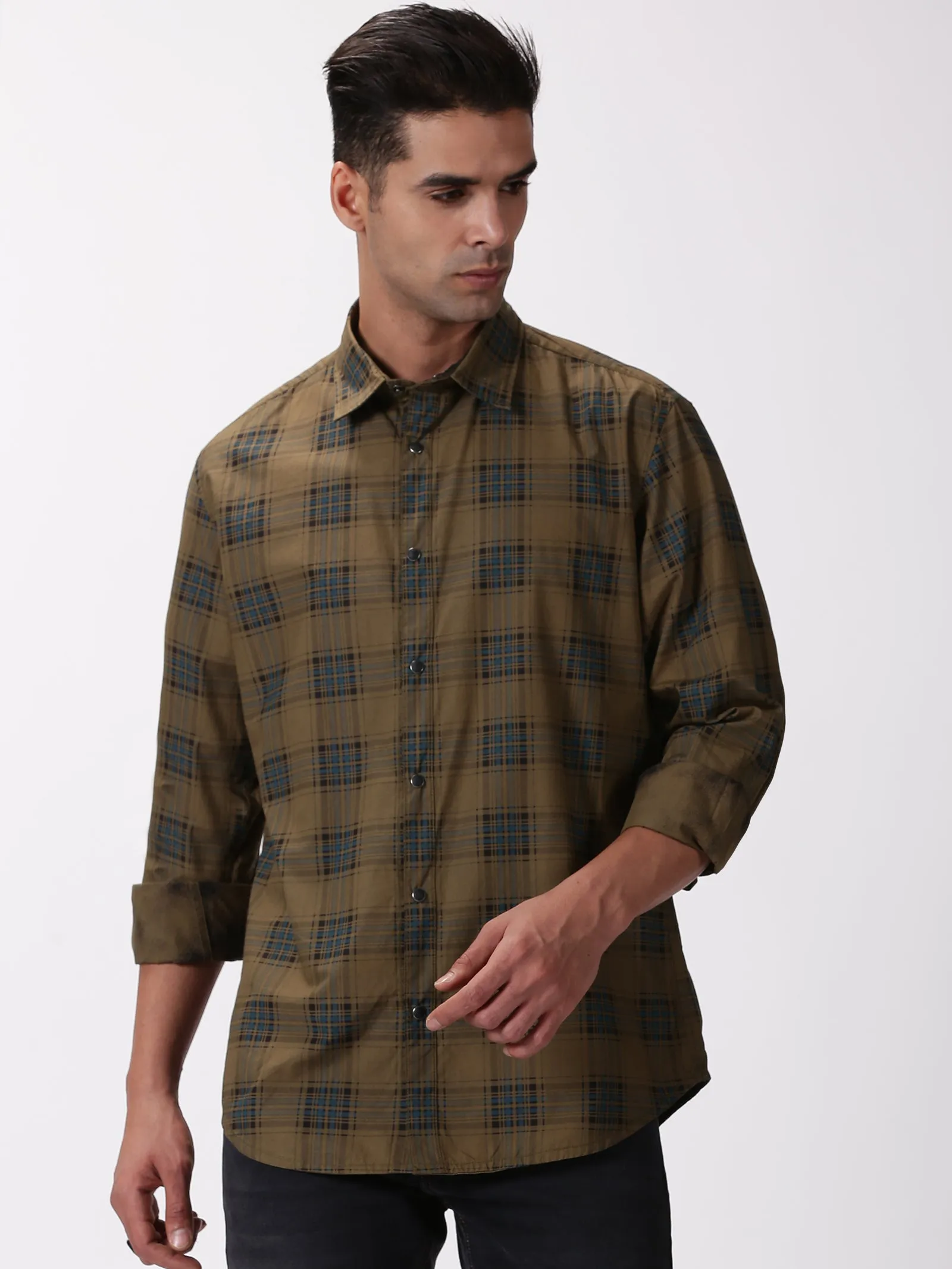 MEN'S GREEN CHECKS SLIM FIT SHIRT