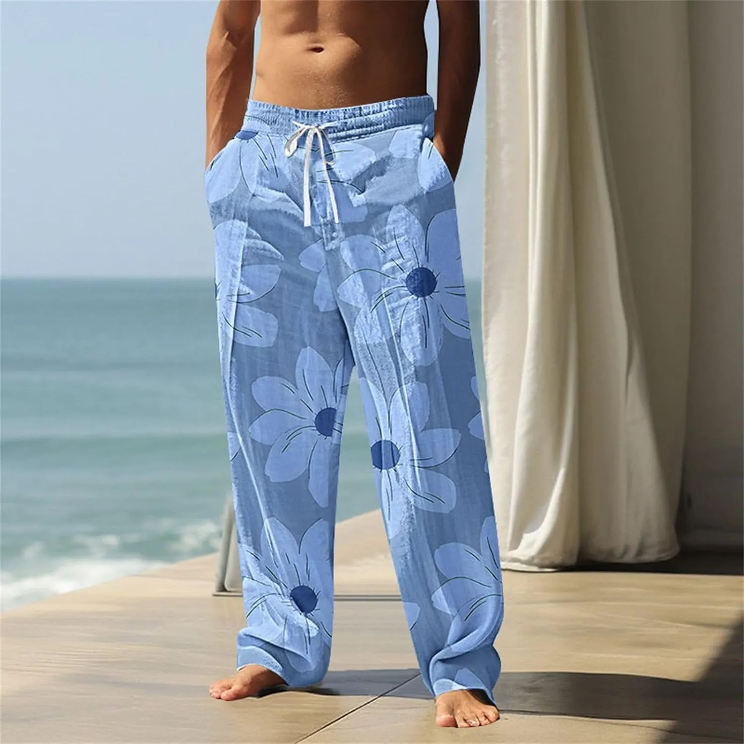 Men's Hawaiian Pineapple Leaf Graphic Sweatpants Beach Vacation Lounge Pants Tropical Relaxed Fit Soft Breathable Drawstring