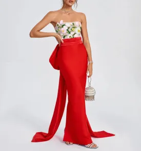 MIA Floral Embroidered Corset Bow-Draped Maxi Dress