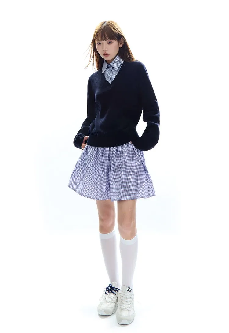 Mock Two-Piece Knit Sweater Pullover
