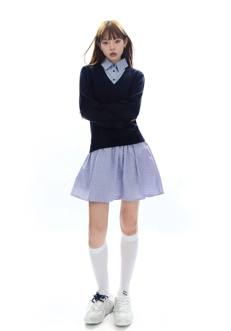Mock Two-Piece Knit Sweater Pullover