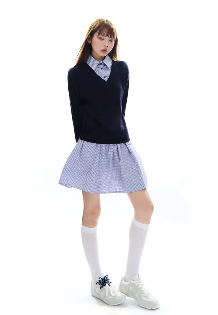 Mock Two-Piece Knit Sweater Pullover