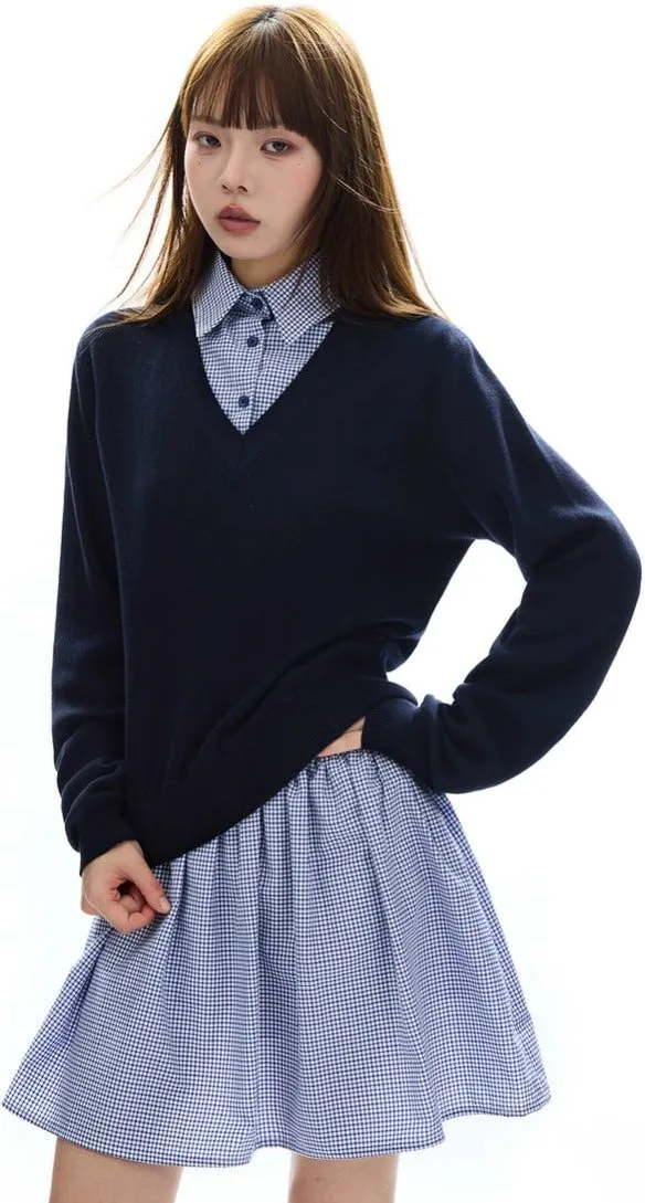 Mock Two-Piece Knit Sweater Pullover