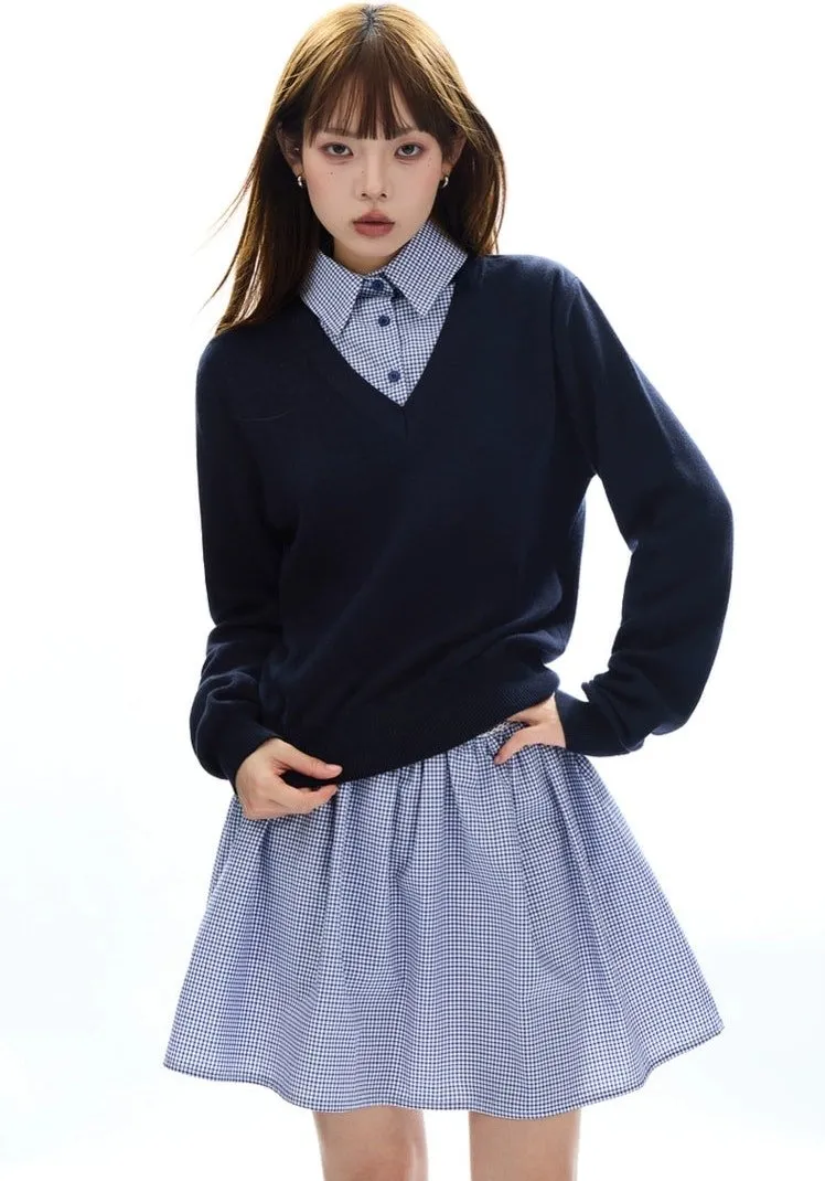 Mock Two-Piece Knit Sweater Pullover