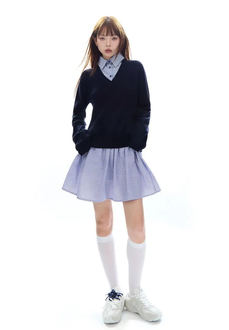 Mock Two-Piece Knit Sweater Pullover