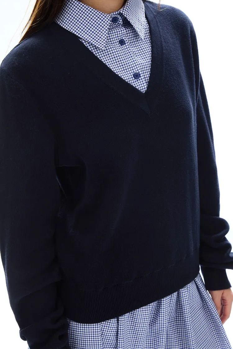 Mock Two-Piece Knit Sweater Pullover