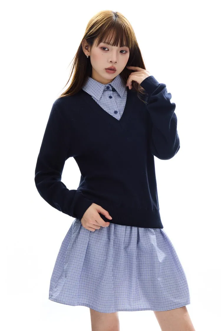 Mock Two-Piece Knit Sweater Pullover