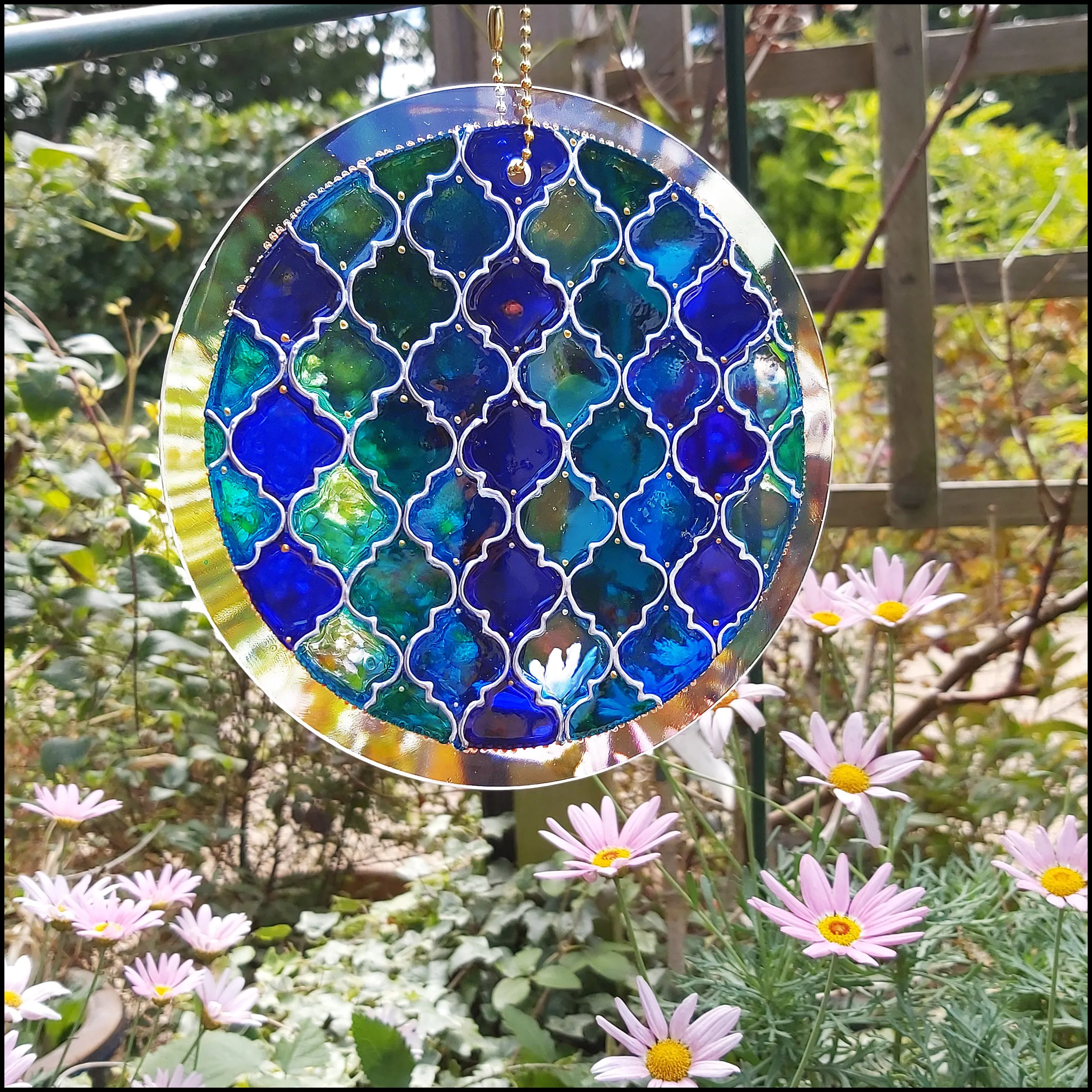 Moroccan Tiles Shades of Blue Suncatcher