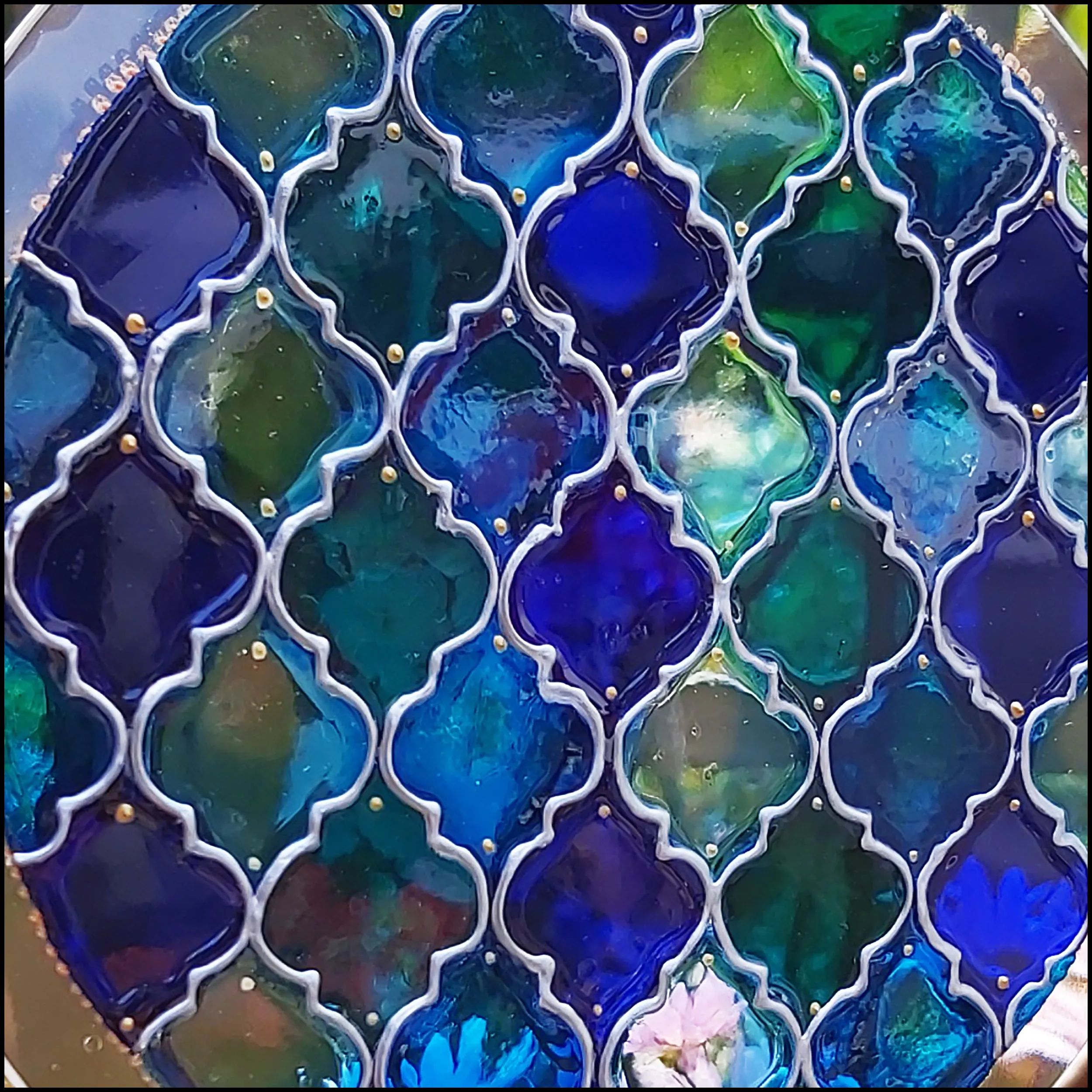 Moroccan Tiles Shades of Blue Suncatcher