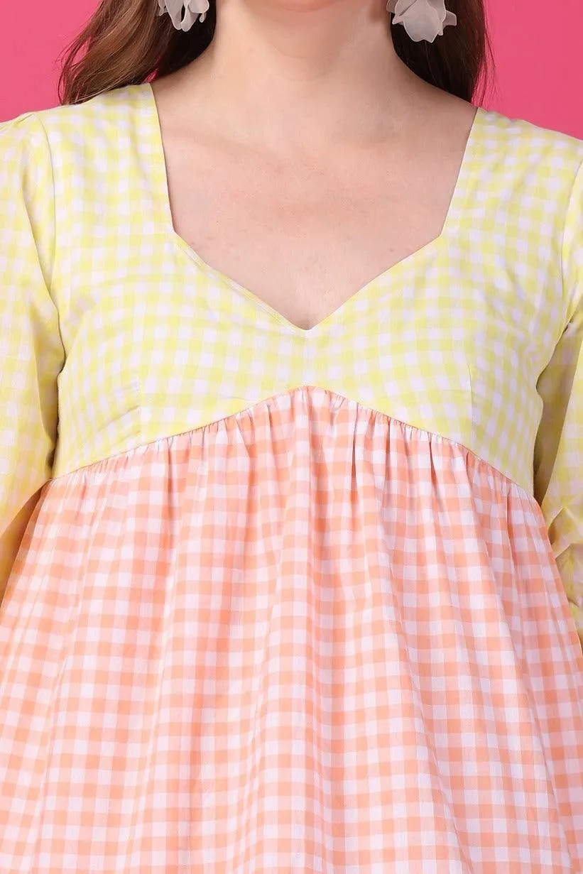 Multicolored Checked Layered Dress