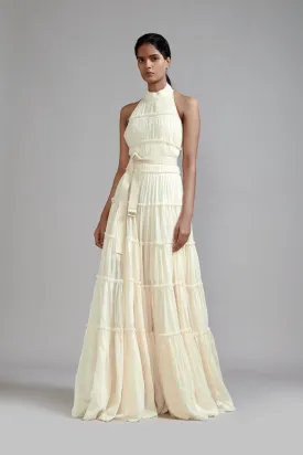 Off-White Backless Tiered Gown