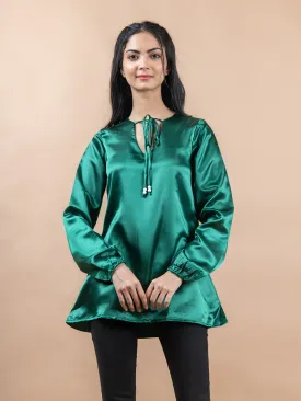 Olive Green Satin Full Sleeves Top