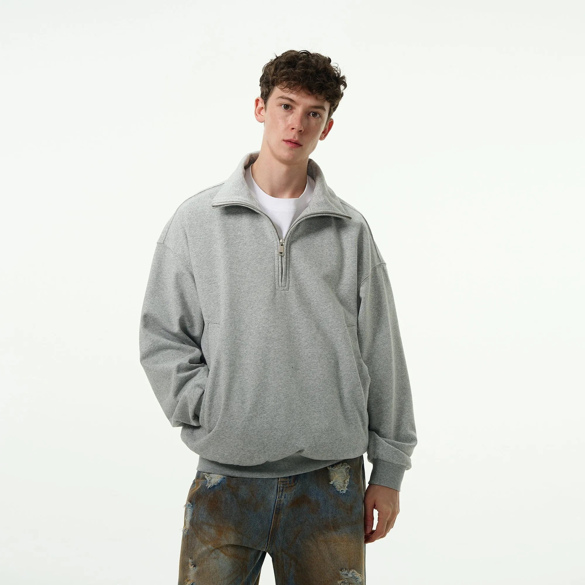 Oversized Quarter-Zip Drop Shoulder Sweatshirt