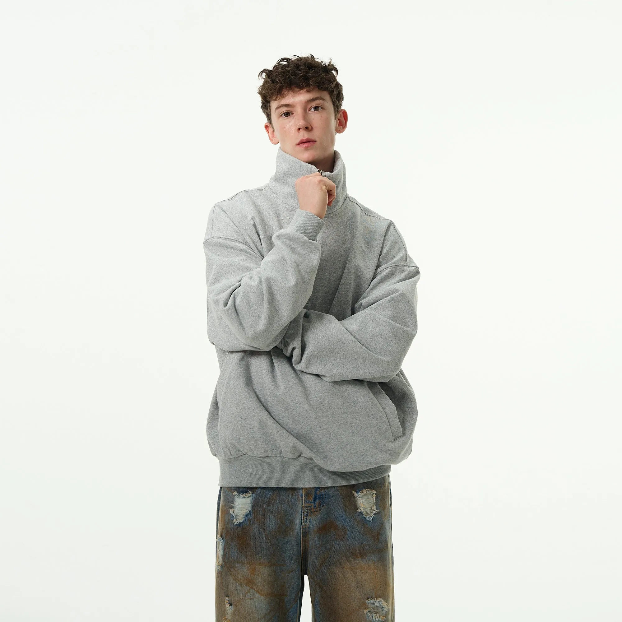 Oversized Quarter-Zip Drop Shoulder Sweatshirt