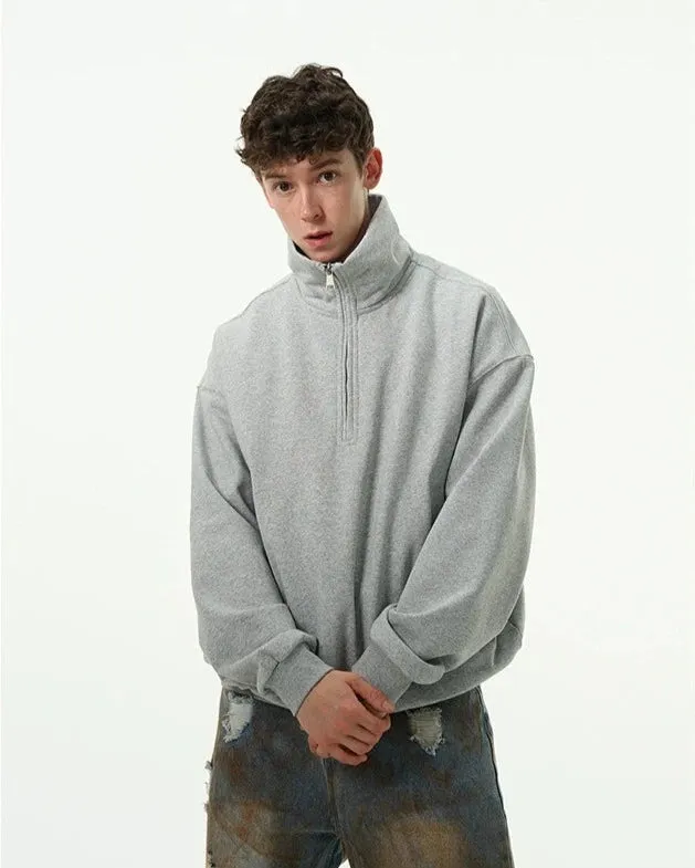 Oversized Quarter-Zip Drop Shoulder Sweatshirt
