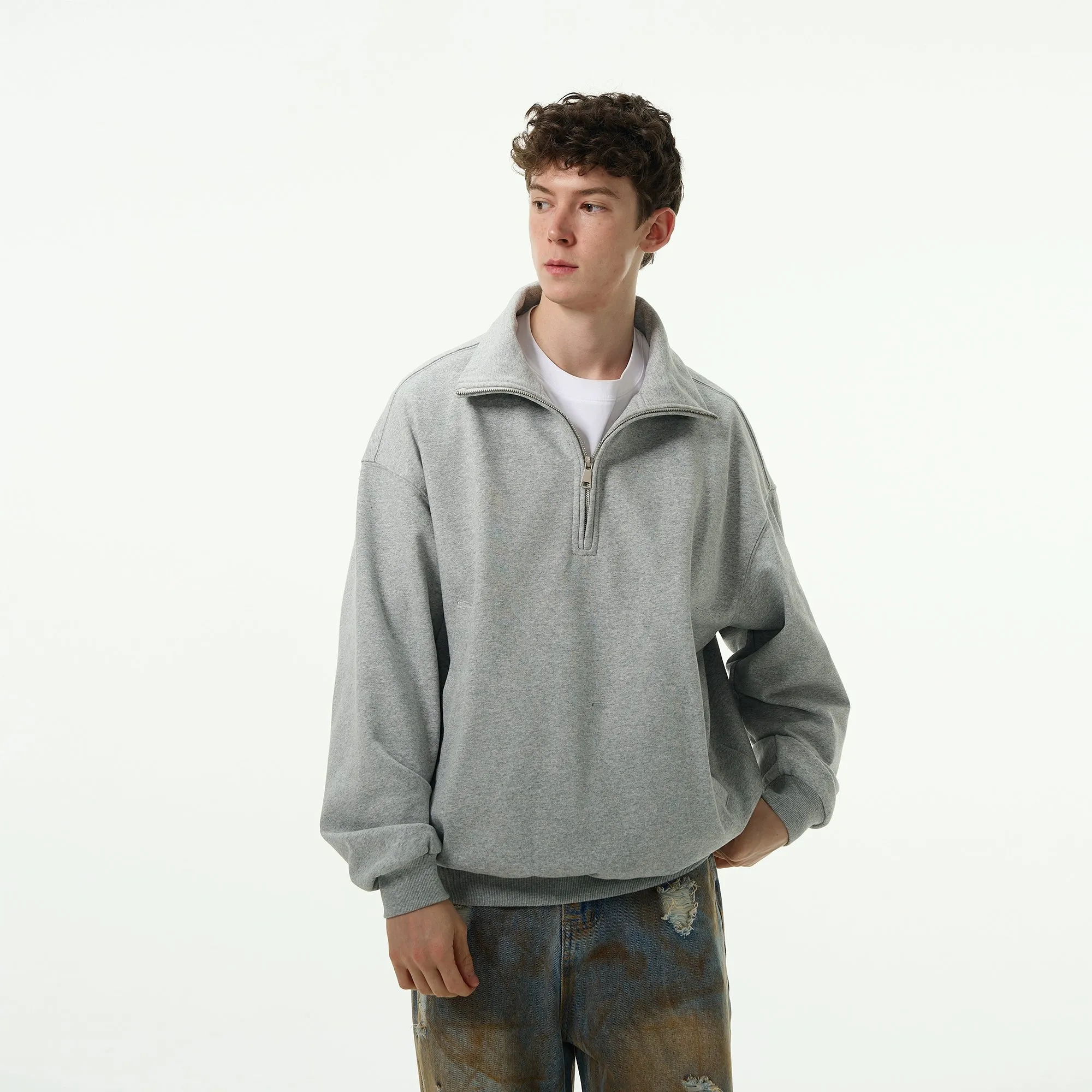 Oversized Quarter-Zip Drop Shoulder Sweatshirt