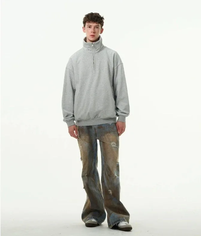 Oversized Quarter-Zip Drop Shoulder Sweatshirt