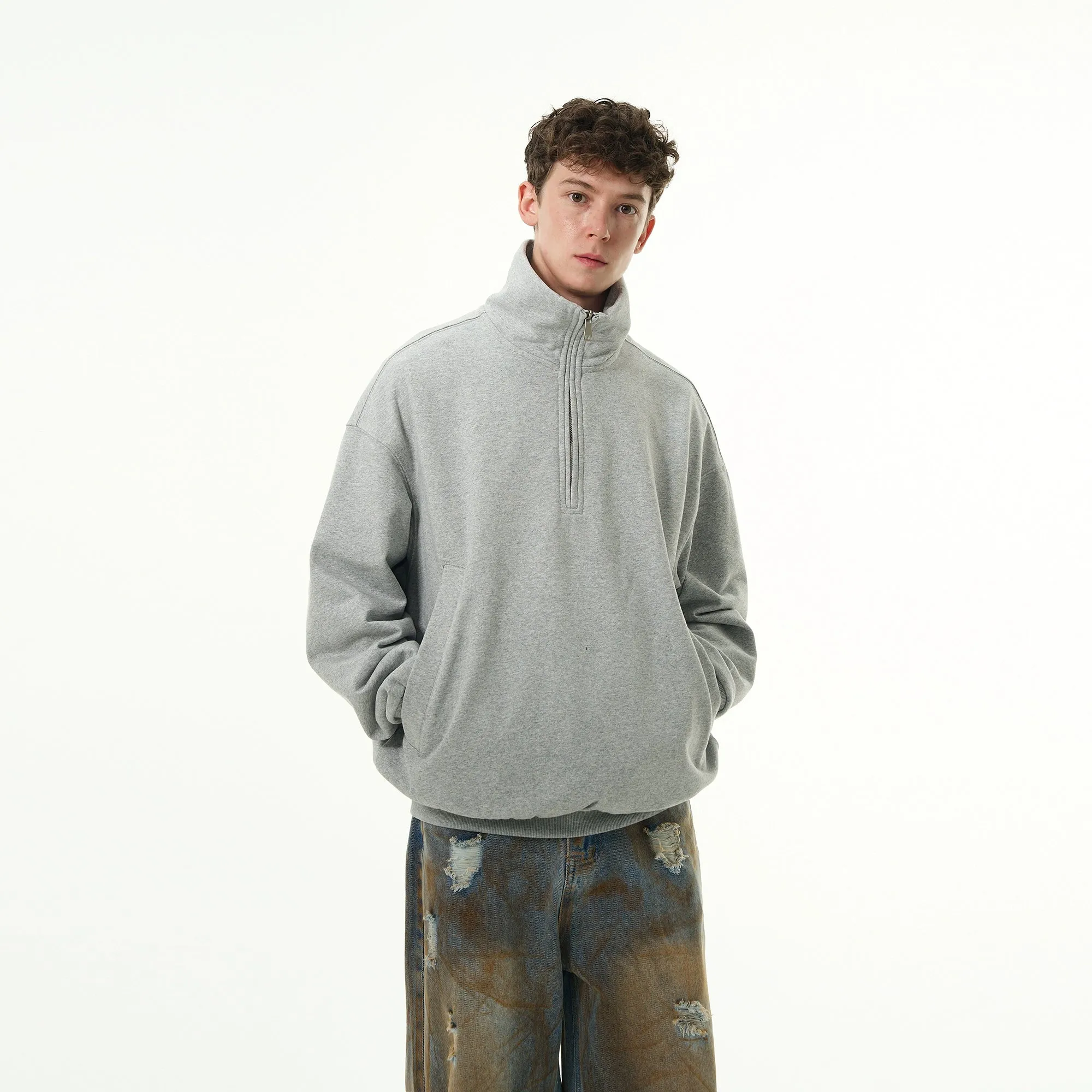 Oversized Quarter-Zip Drop Shoulder Sweatshirt