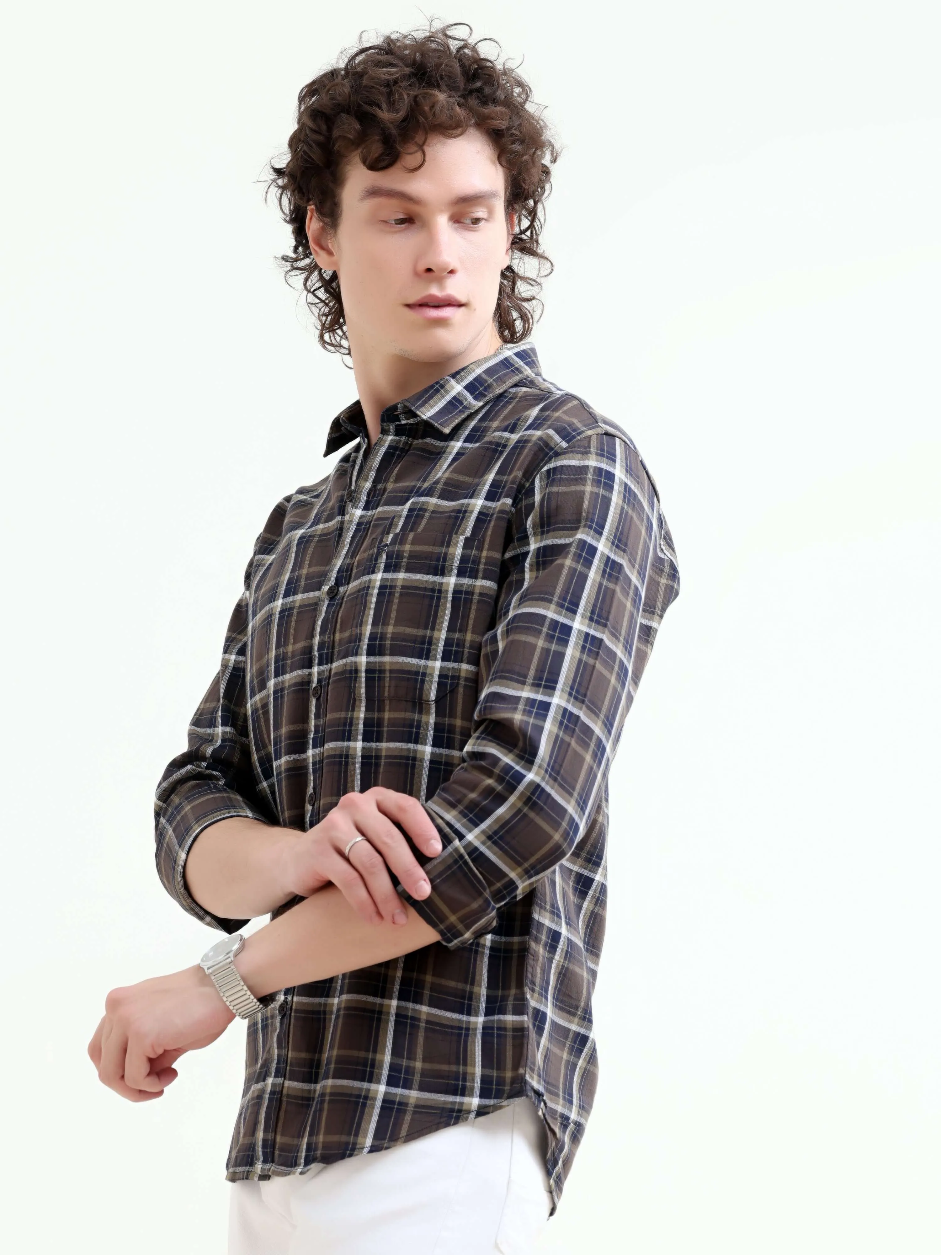 Petrol windowpane check shirt