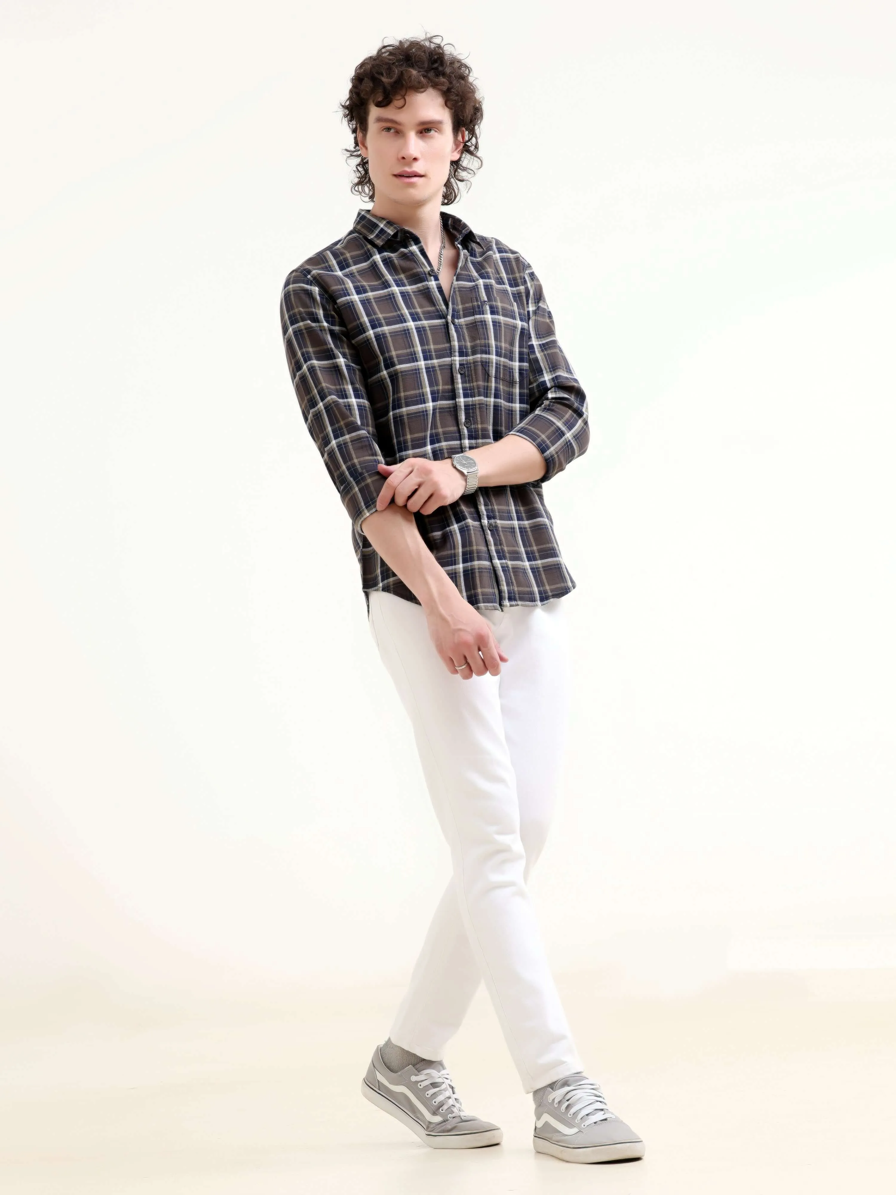 Petrol windowpane check shirt