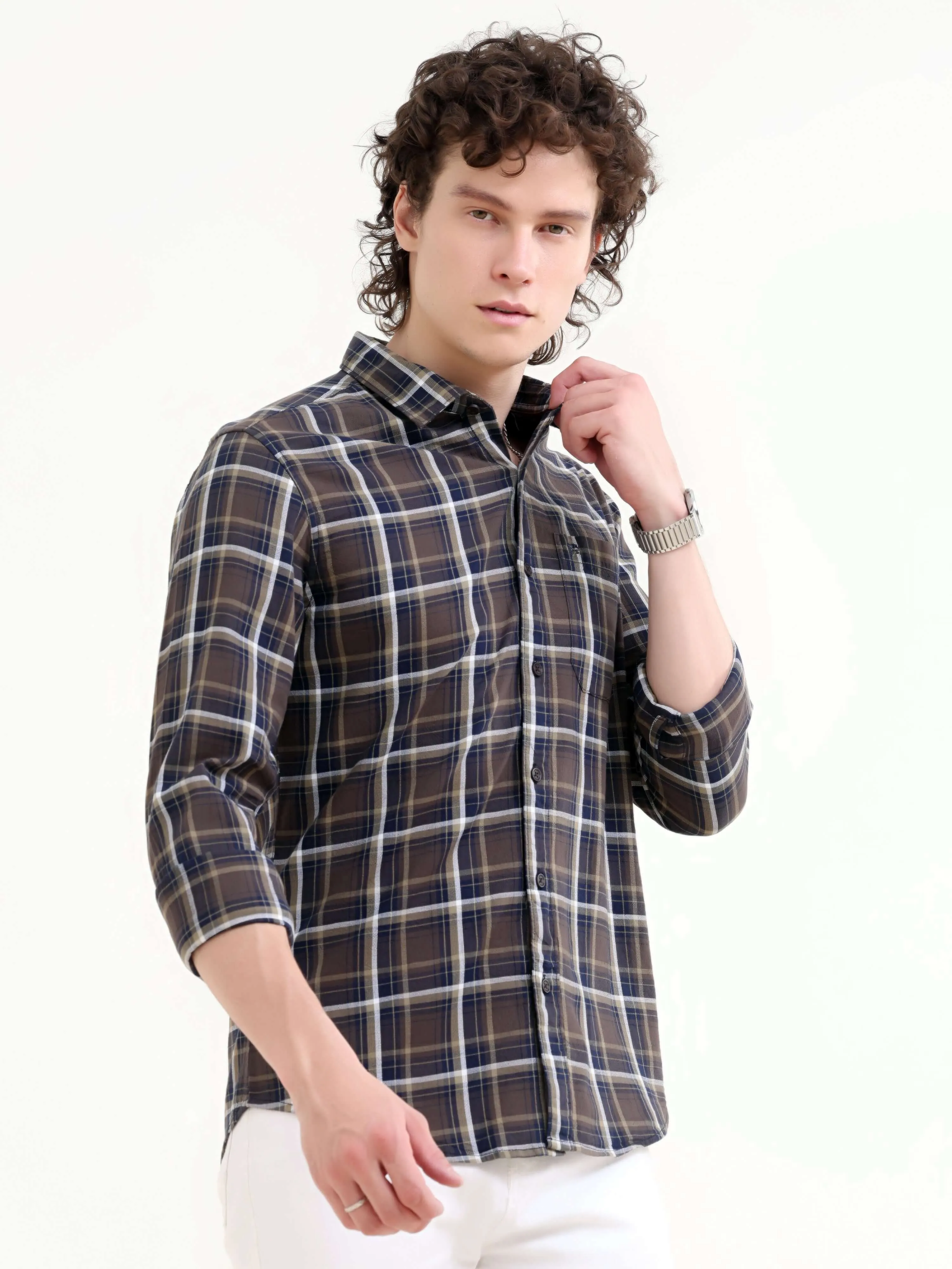 Petrol windowpane check shirt