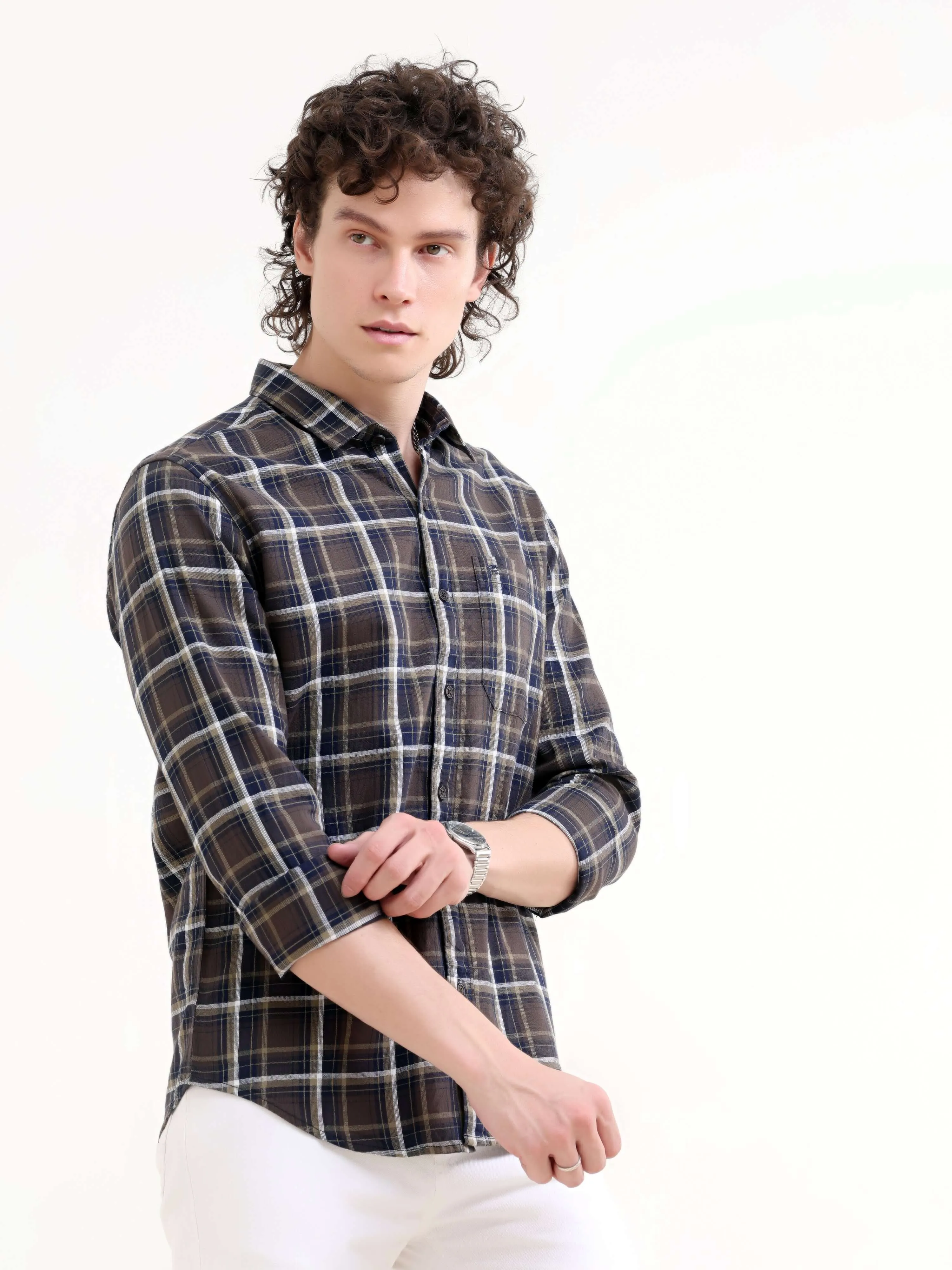 Petrol windowpane check shirt