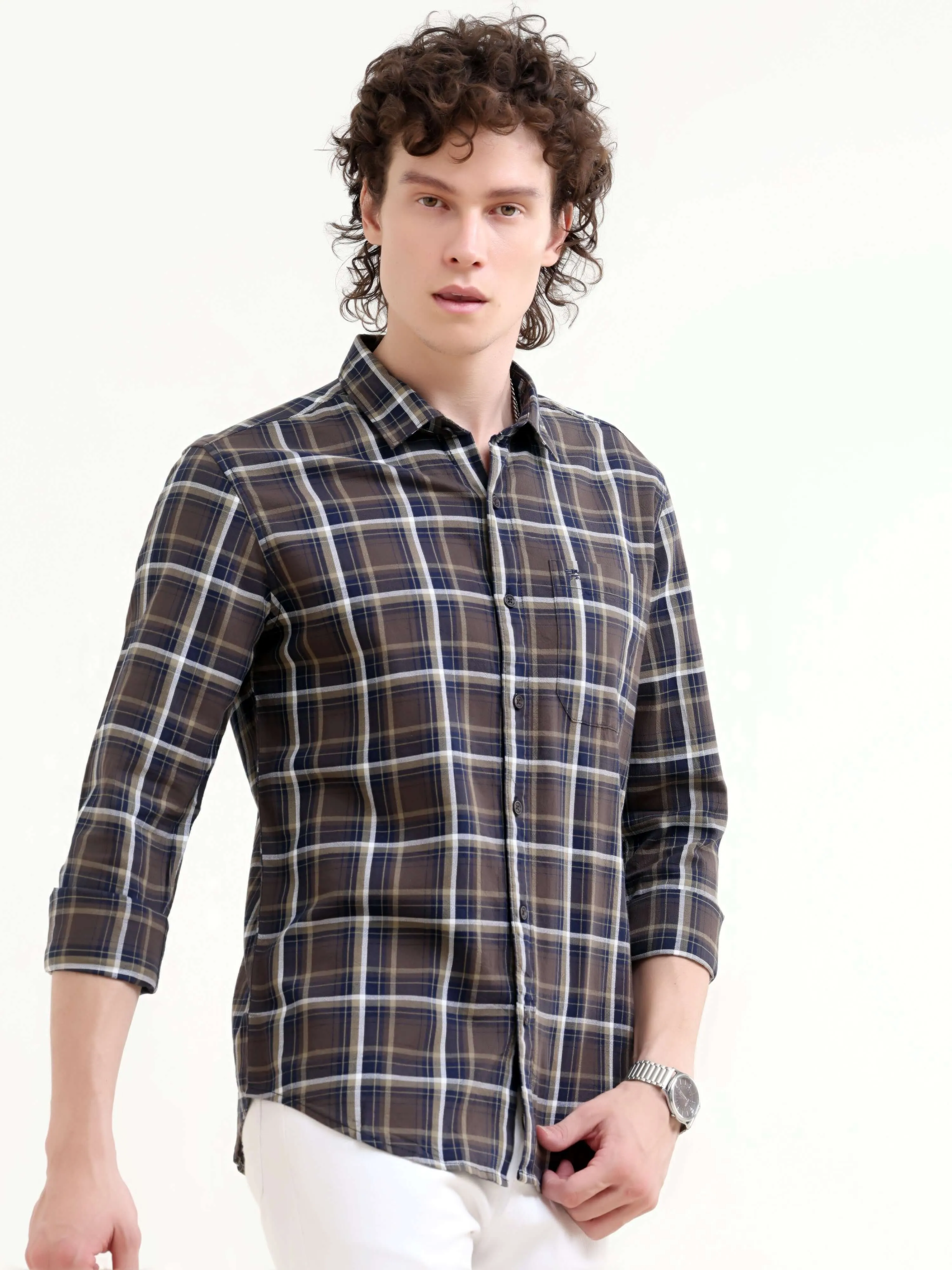 Petrol windowpane check shirt