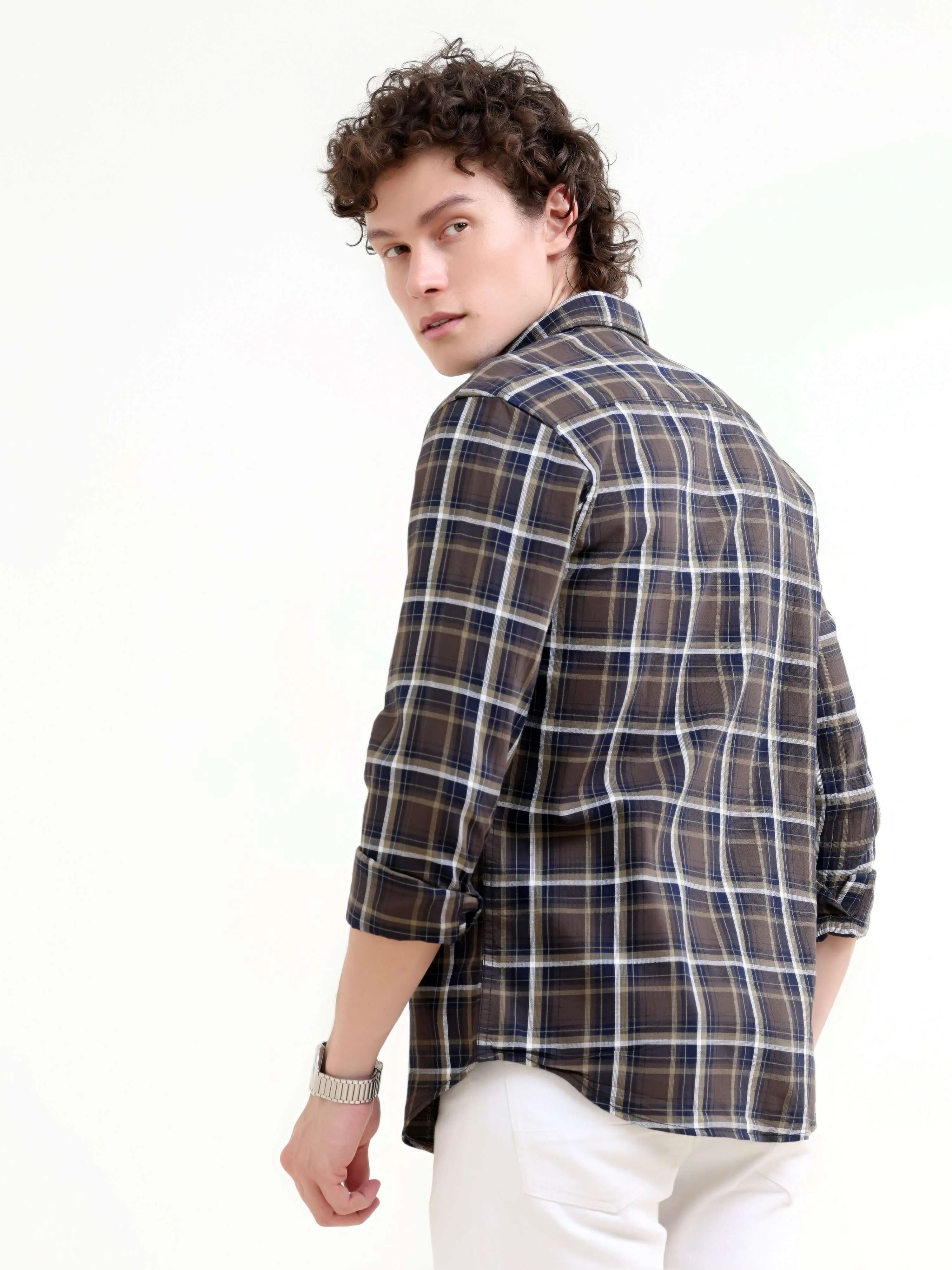Petrol windowpane check shirt