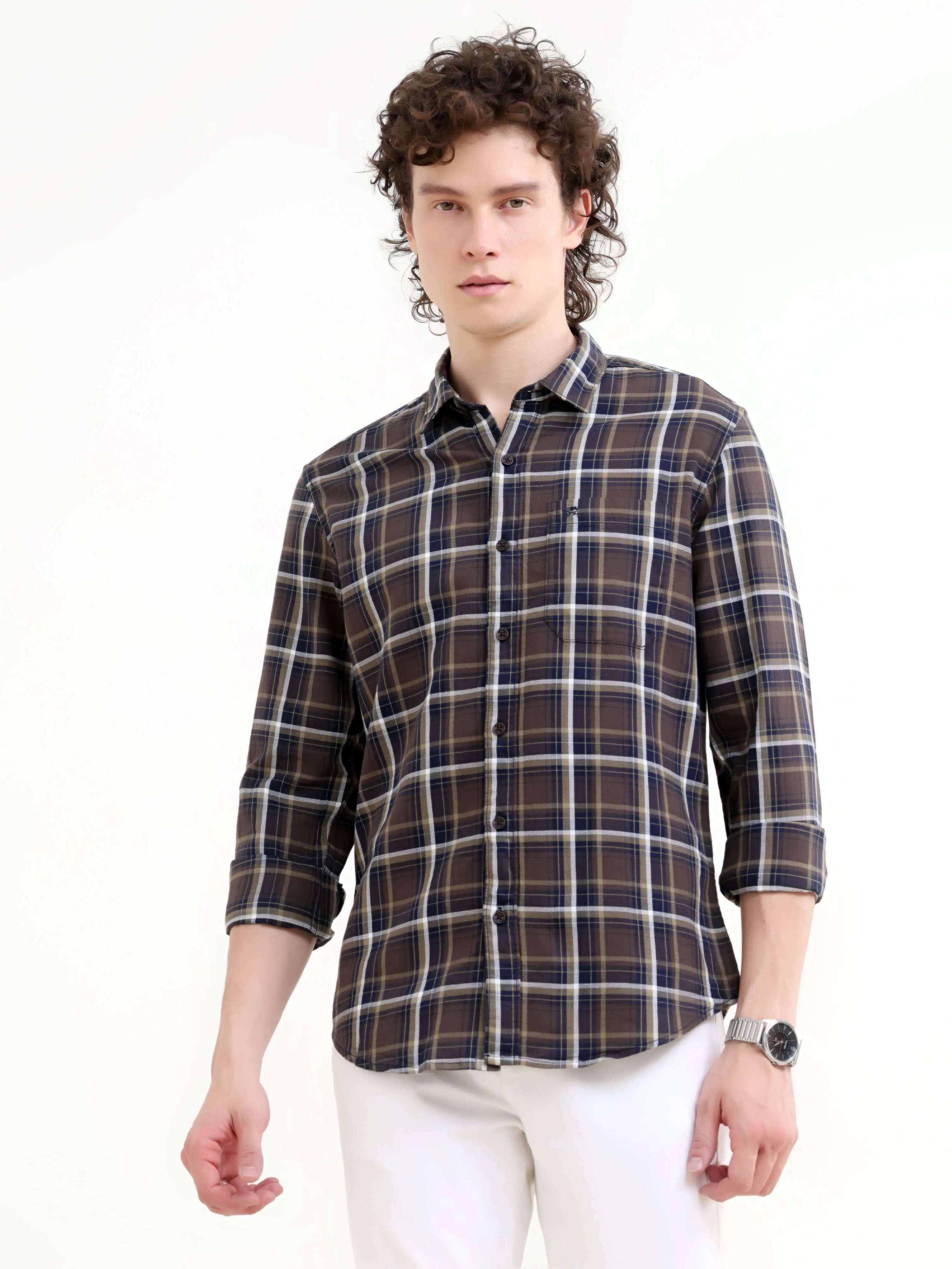 Petrol windowpane check shirt